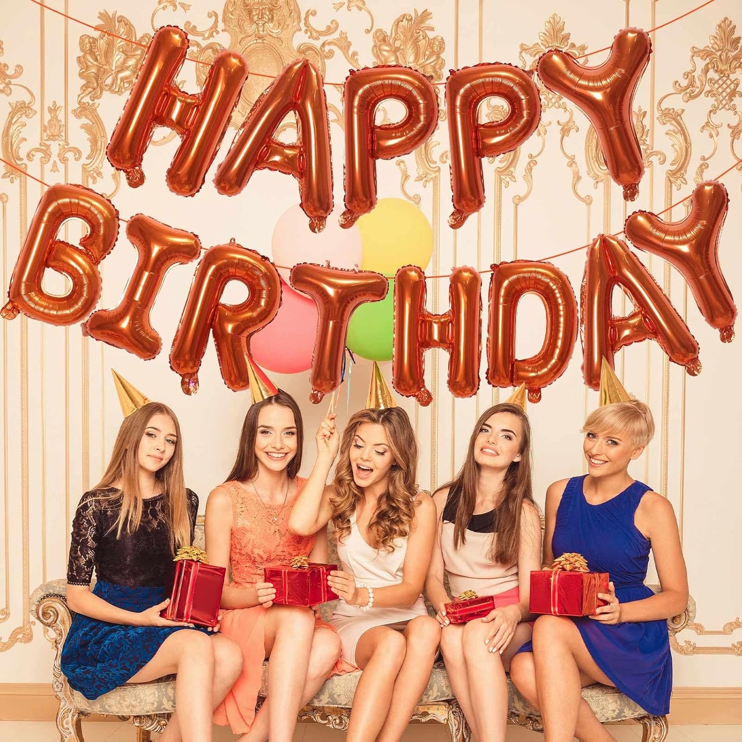 KALOR Orange Happy Birthday Balloons Banner, 16 Inch Mylar Foil Letters Balloon Sign for Women, Men, Boys & Girls Kids Birthday Decorations Photo Backdrop