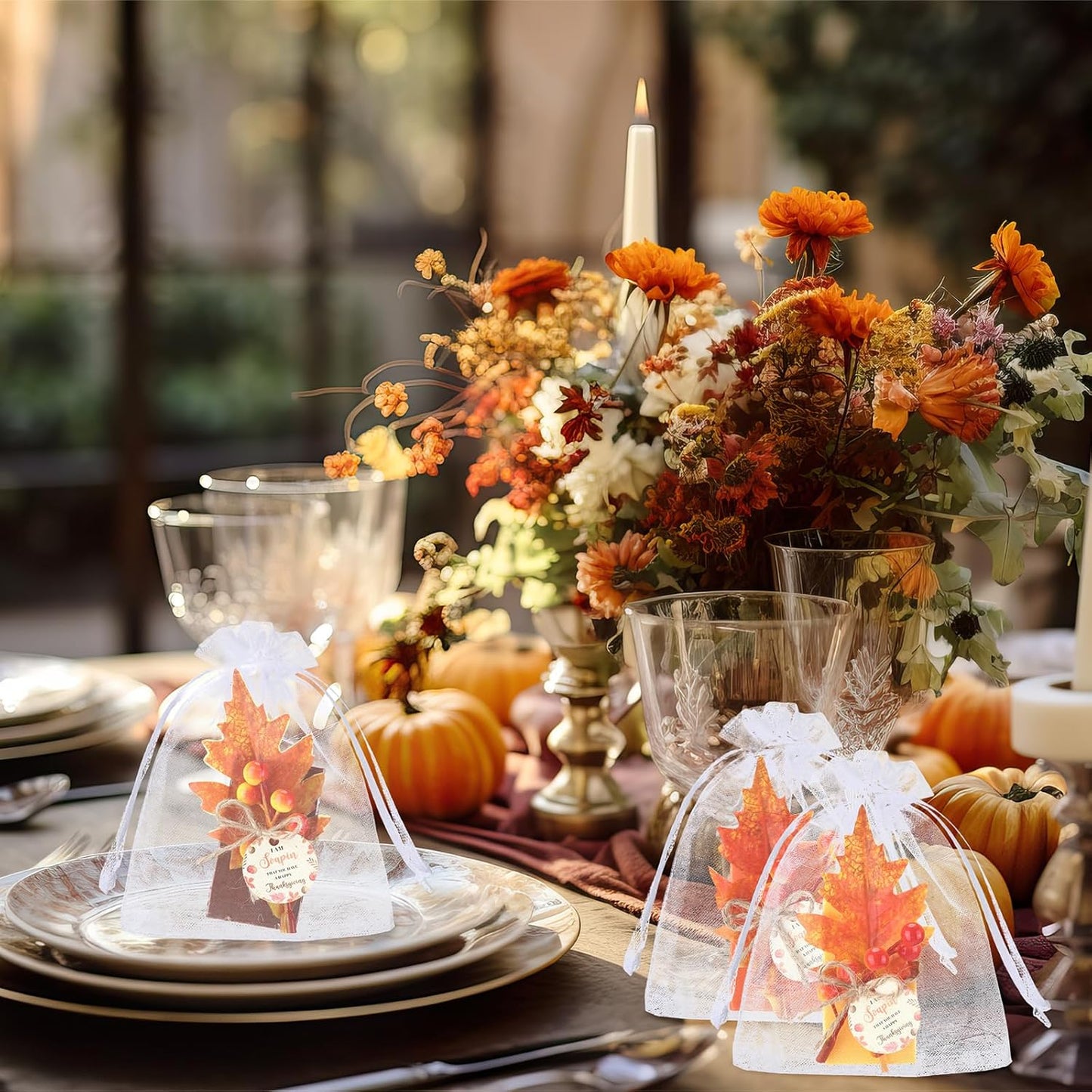 48 Set Fall Thanksgiving Bar Soap Party Favors Mini Hand Soaps Gifts Bulk with Bags Guests Thank You Return Gift for Thanksgiving, Wedding, Bridal Showers, Baby Shower