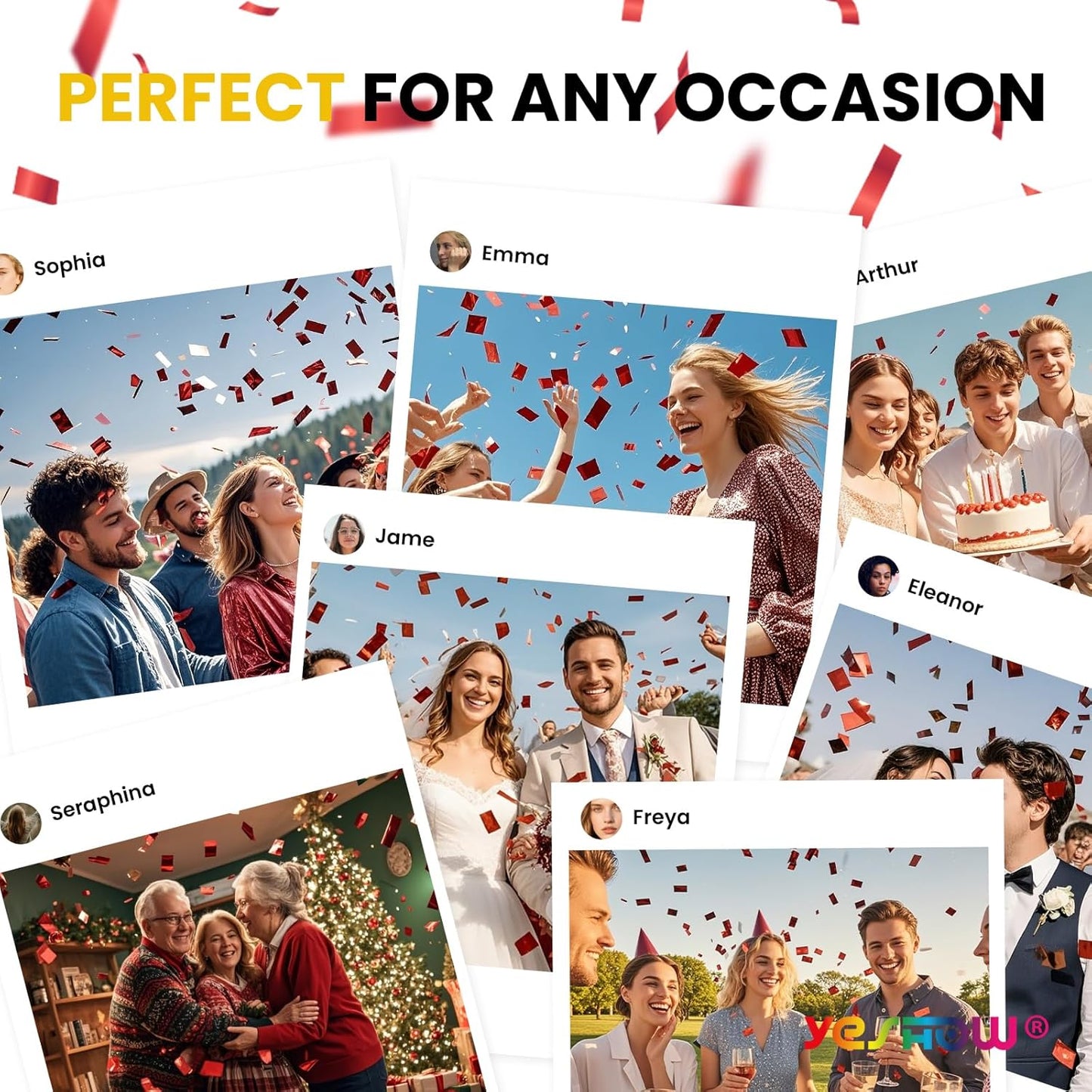 Confetti Cannon Party Poppers Shooters Red,YESHOW Confetti Bomb Blaster(6 pack) for Birthday Christmas New Year’s Eve Wedding Graduation