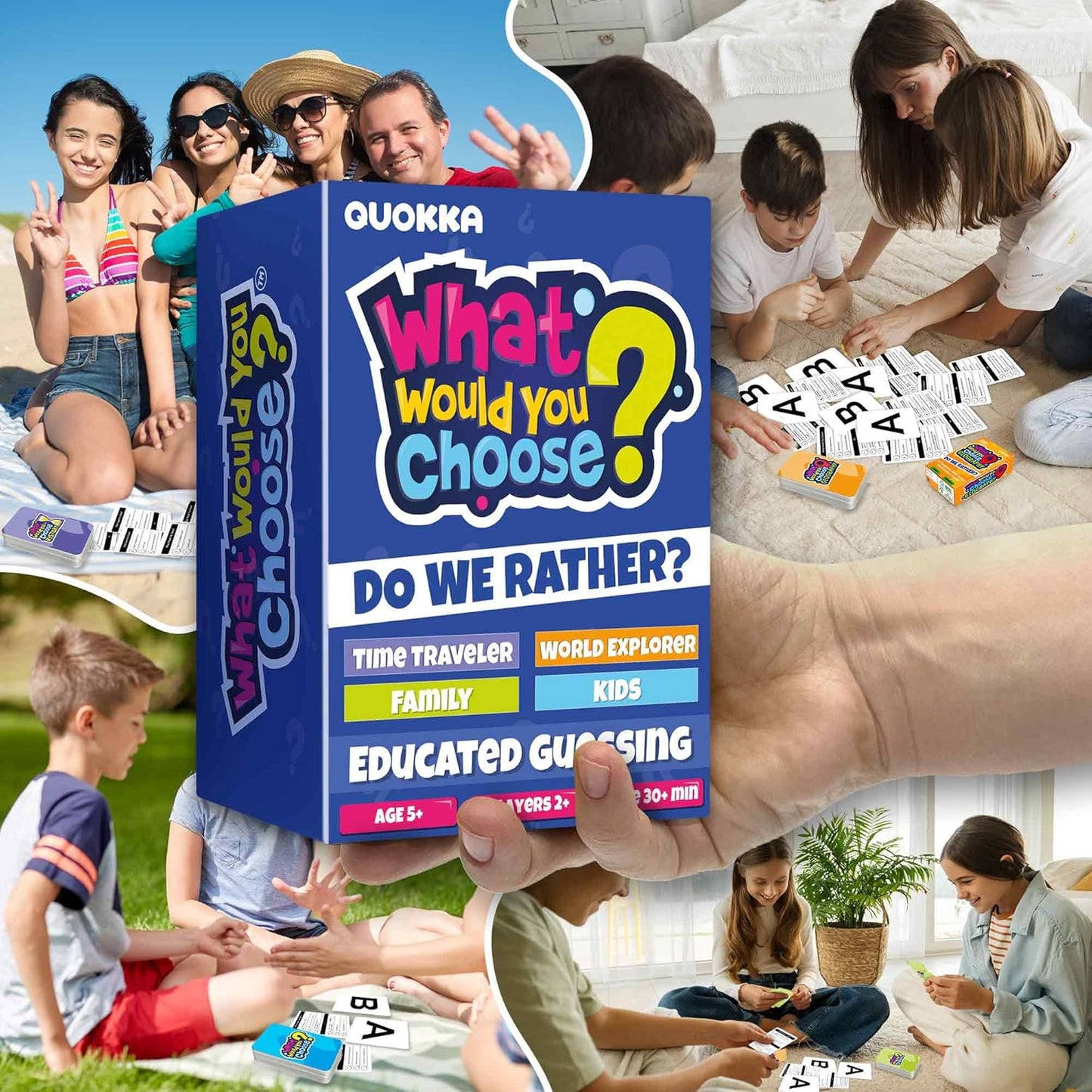 QUOKKA Board Game for 8-12 Year Olds - 4 Set - Family Card Game for Kids Ages 6-8 - What Would You Choose - Do Family Rather? - Pick Your Answer - Get to Know Your Families