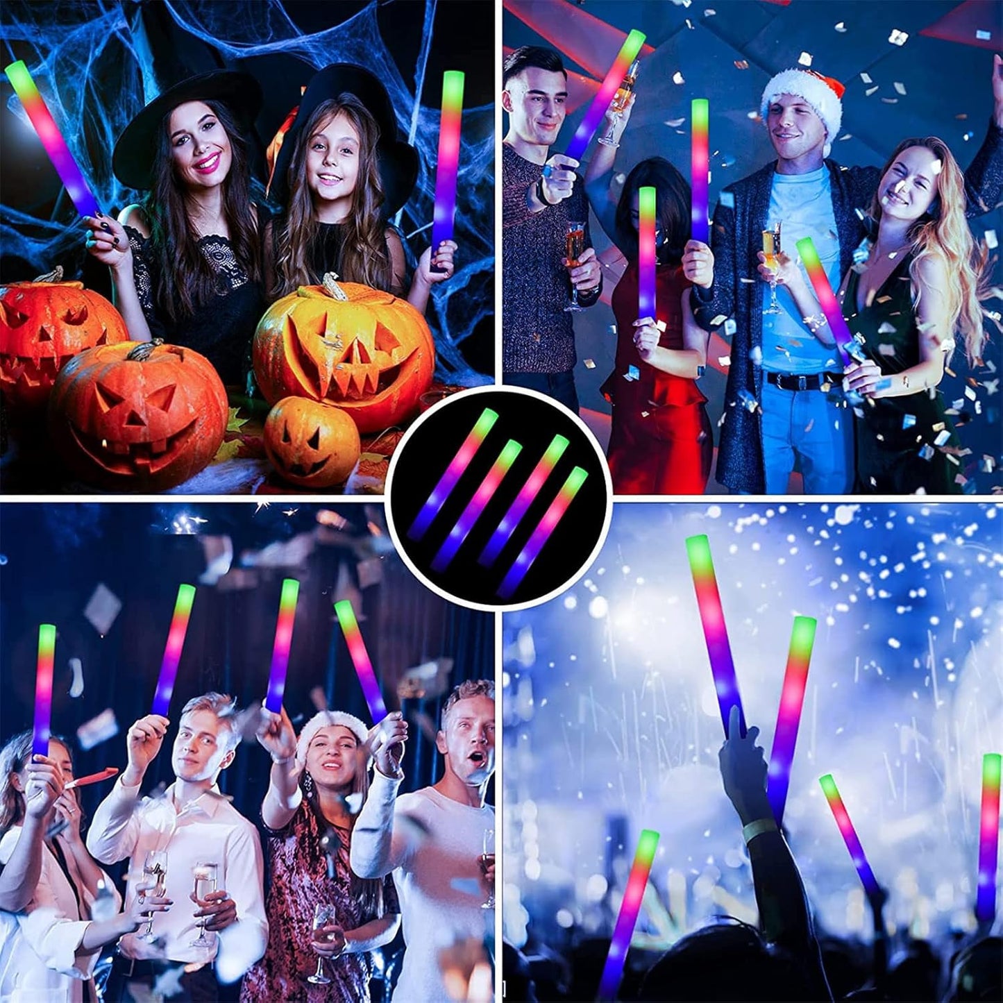 EXCECAR 68PCS Foam Glow Sticks, LED Light Up Foam Sticks with 3 Modes Flashing Changing, Glowing in The Dark for Event Party Wedding Halloween Christmas Concert Supplies