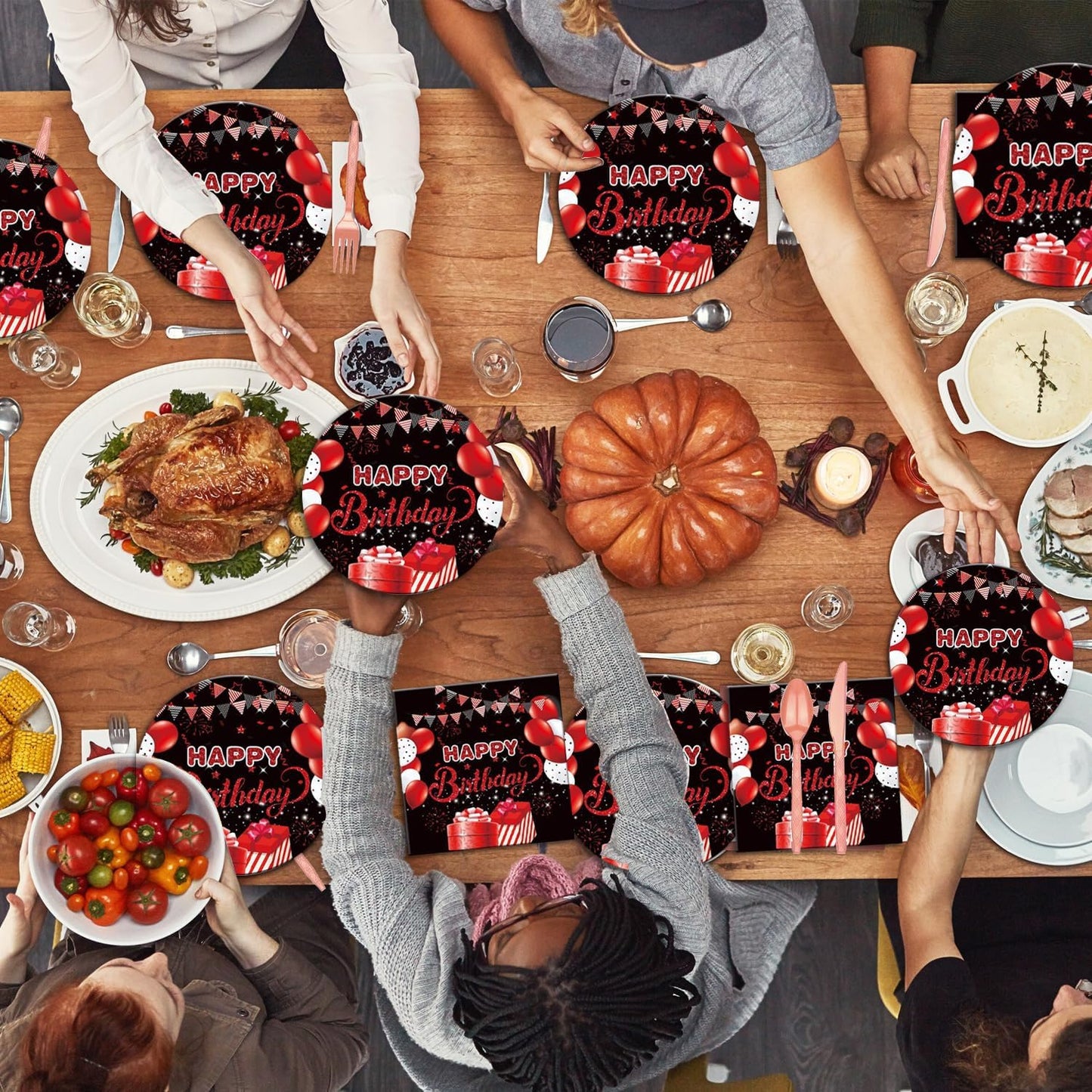 40pcs Red and Black Birthday Party Decorations Red Birthday Decorations Disposable Tableware Include Plates Napkins For 20 Guests