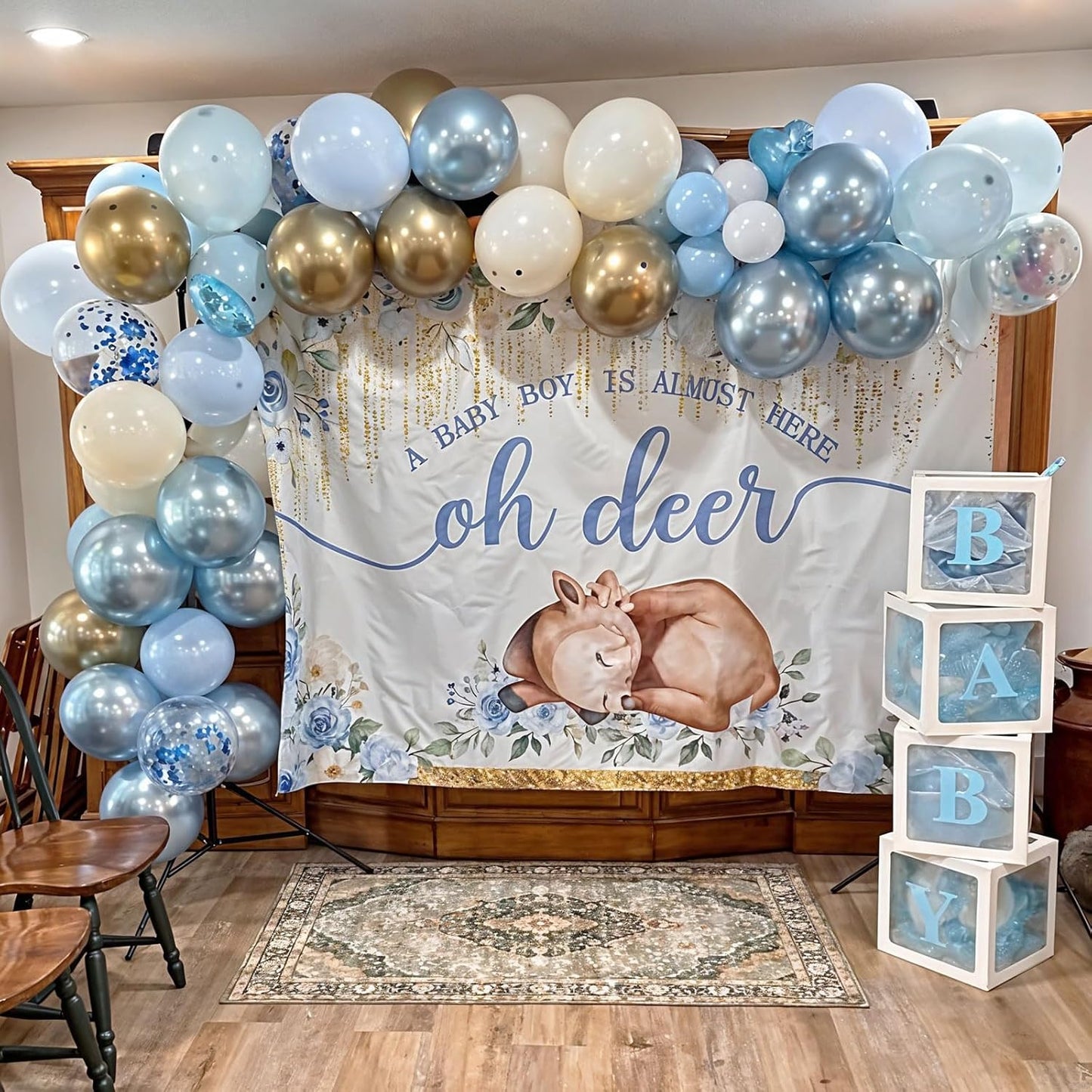 Dusty Blue Gold Balloons, 60 Packs 12 Inch Dusty Baby Blue Chrome Gold Blue Confetti Balloon Sand White Balloon for Boy Baby Shower Decorations Bridal Shower Gender Reveal Birthday Party Supplies