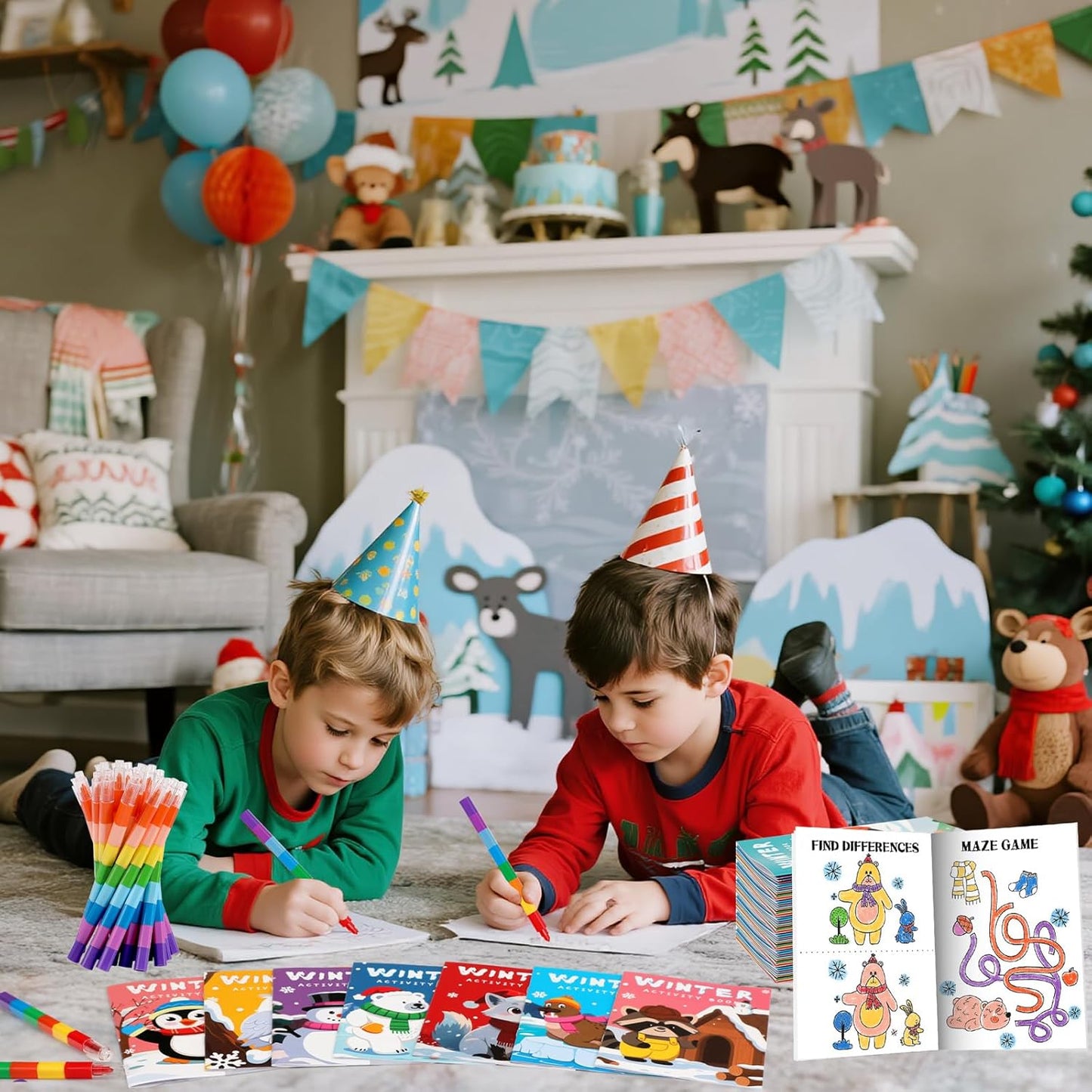 BenLouis 24 Pack Winter Mini Activity Books for Kids ages 4-8-16 Holidays Party Favors Bulk Different Brain Game for Classroom Travel Craft Activities Penguins Birthday Goodie Bag Gift Stuffer