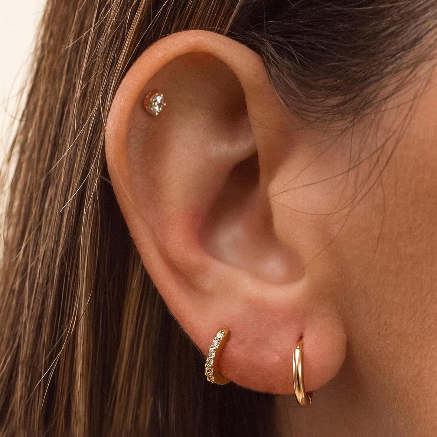 Gold Earrings for Women, 14k Gold Plated Dangle Huggie Earrings for Women Trendy Dainty Gold Hoop Earring Stacks Hypoallergenic Pearl Chain Drop Cartilage Earring Fashion Womens Jewelry