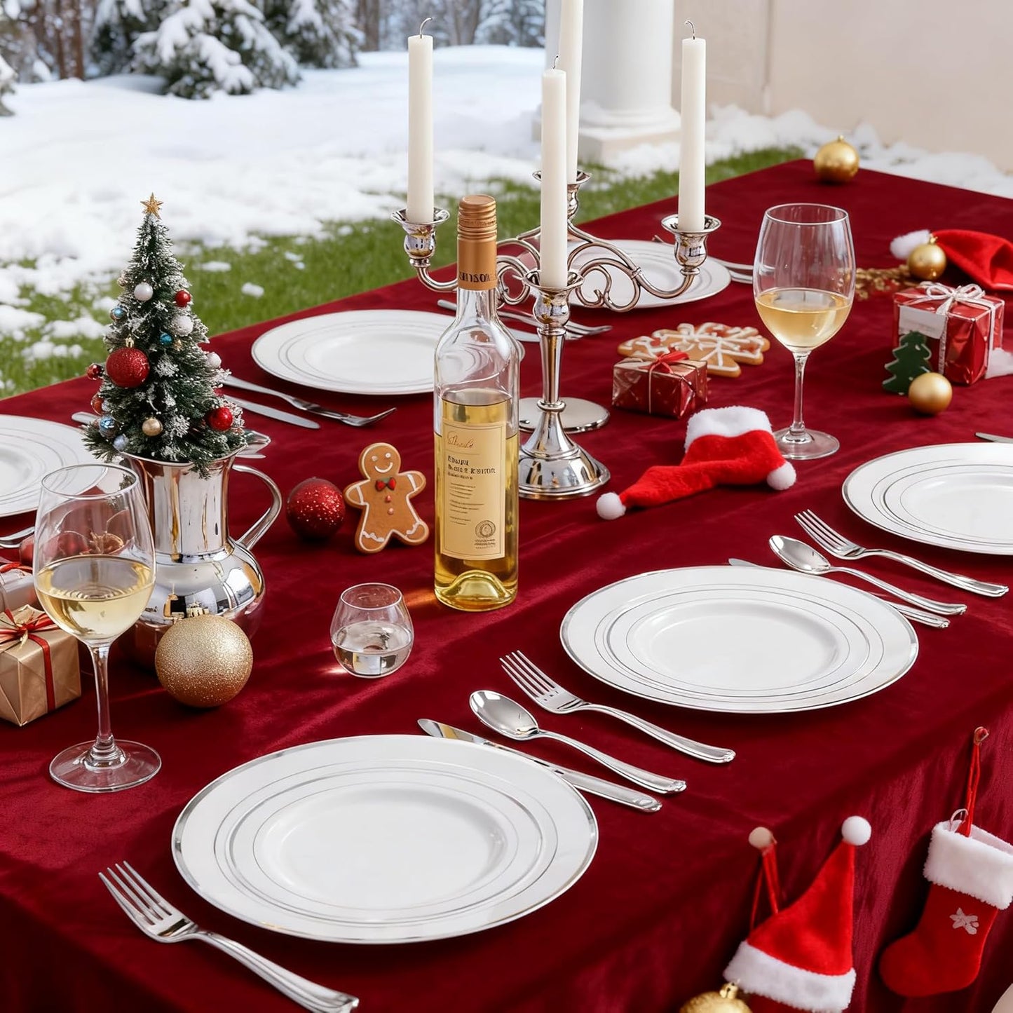 WDF 60PCS Silver Plastic Plates Disposable - Silver Plates Include 30 PCS 10.25inch Dinner Plates and 30PCS 7.5inch Salad Plates for Wedding & Party Christmas