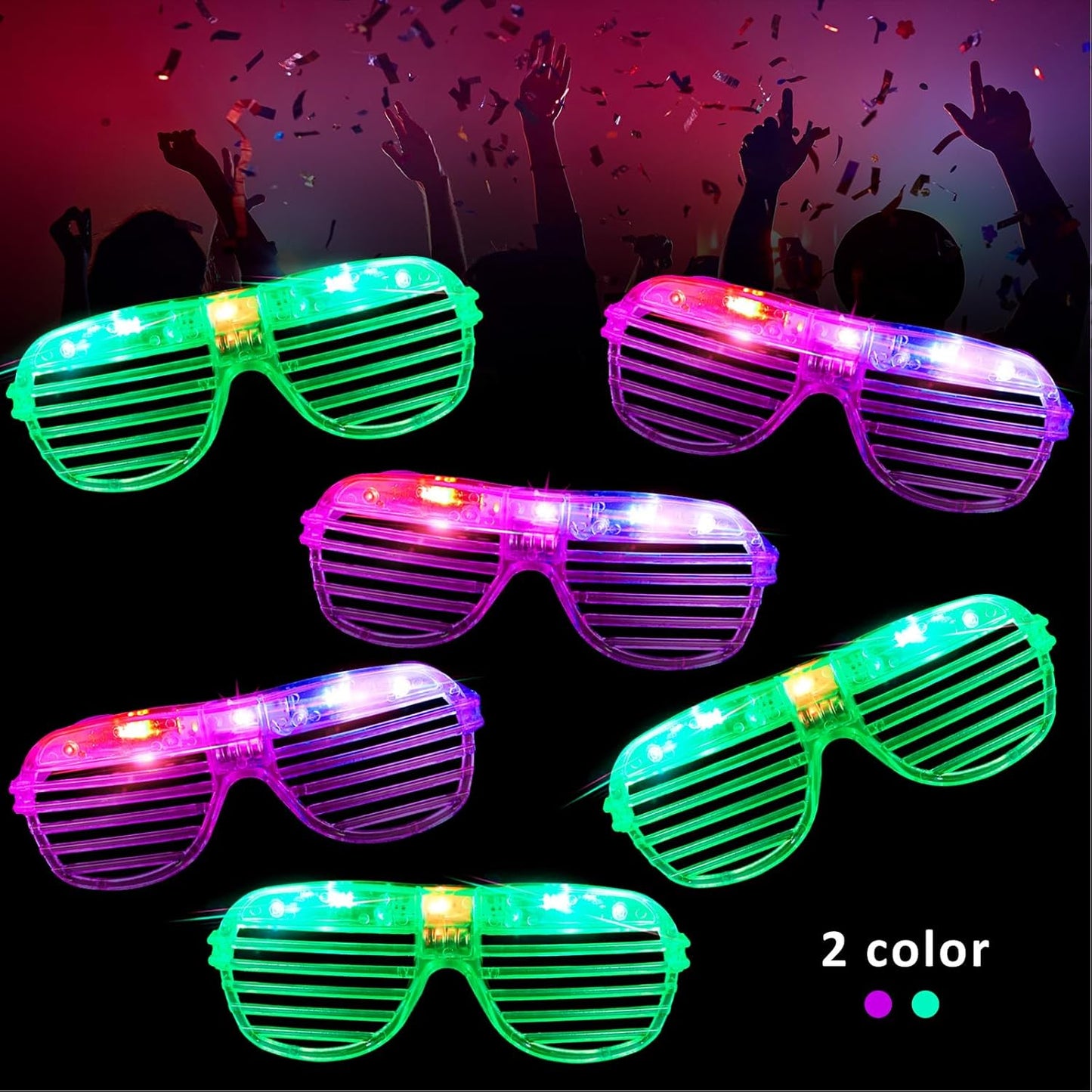 Honoson 72 Pairs of Led Glasses Light Up Glasses Shutter Shades Glow in the Dark Neon Rave Flashing Favor for Adults (Green,Purple)