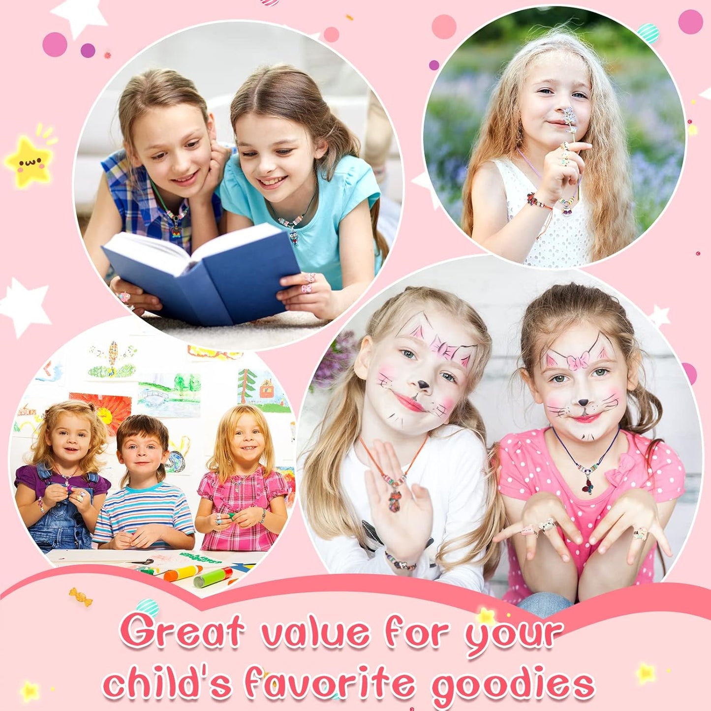 Sherr 72 Pcs Little Girls Jewelry Sets Dresses up Jewelry for Kids Toddler 4-6 6-8, Adjustable Unicorn Animal Dress up Bracelets Necklaces Rings for Birthday Gifts Party Favor