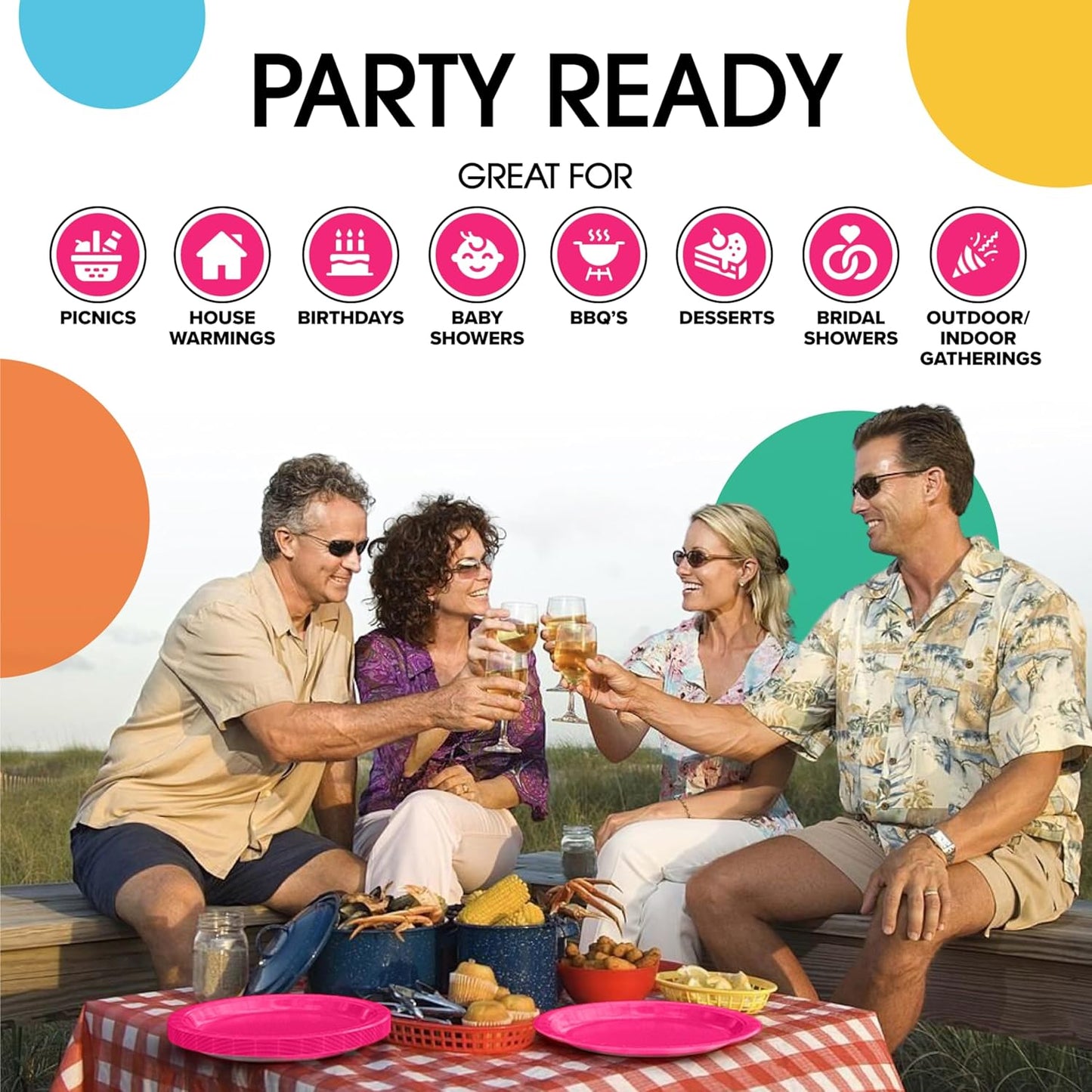 Exquisite Hot Pink Paper Plates Disposable Heavy Duty 7 Inch Hot Pink Disposable Plates For Party 100 Pcs Heavy Duty Paper Plate 350 GSM, Birthday Party Supplies Plate Set