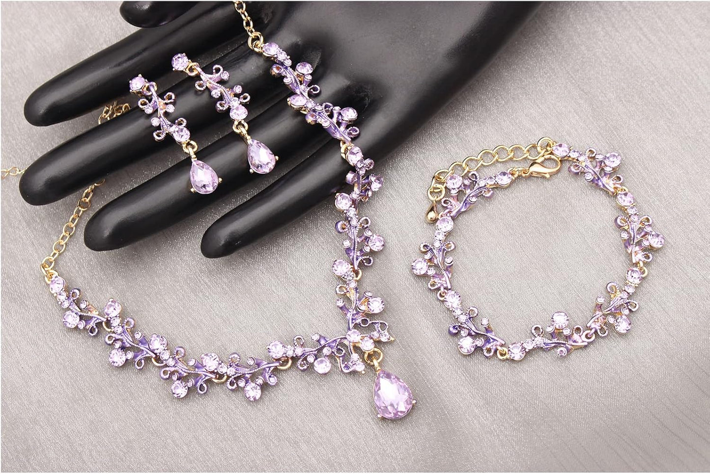 3Pcs Austrian Crystal Jewelry Set for Women, Necklace Dangle Earrings Link Bracelet Jewelry Set with Gold/Platinum/Gun Plated, Wedding Party Jewelry for Bridal Bridesmaid