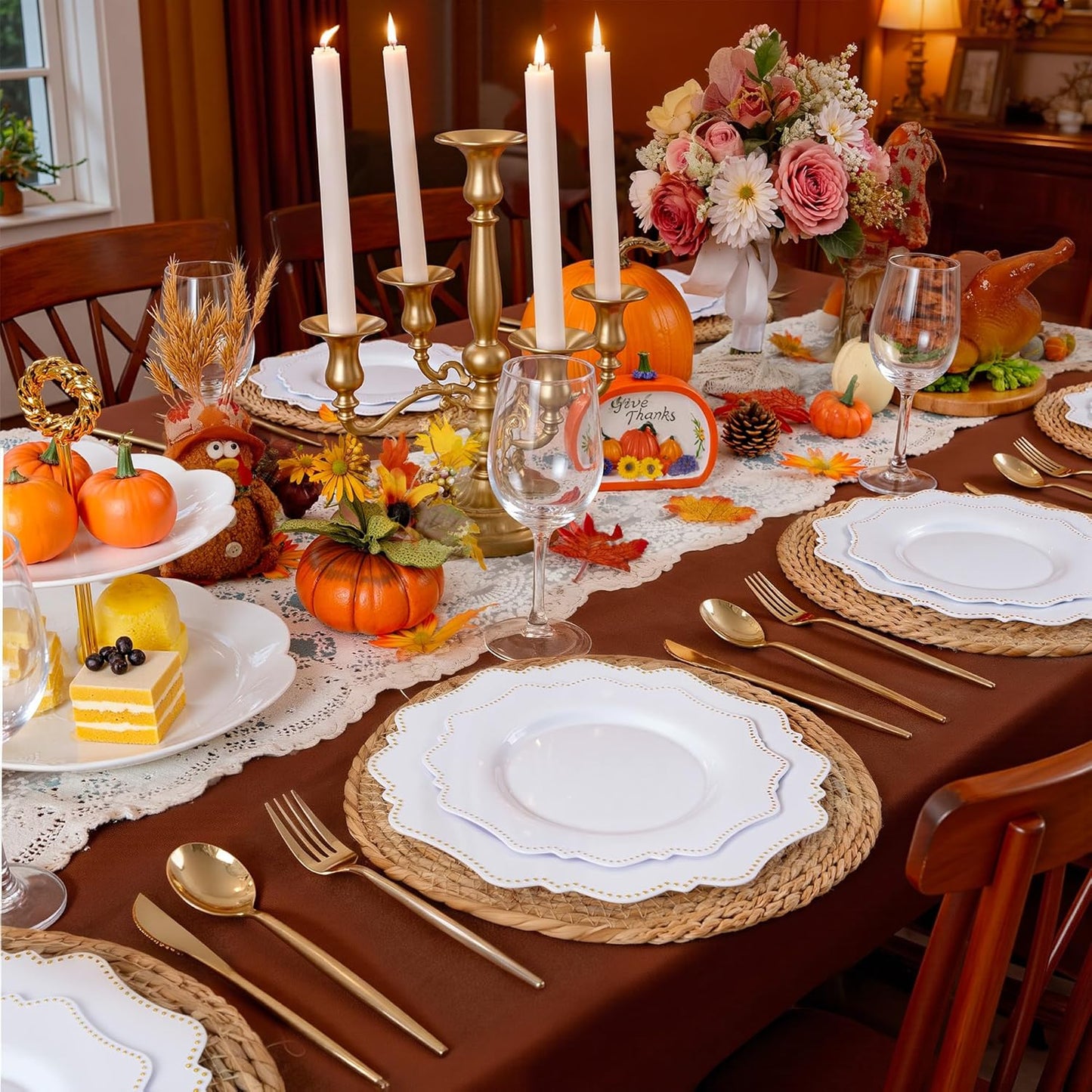 COLOSUS 175pcs Plastic Party Plates Disposable Plastic Dinnerware set. 25guests White Gold Dinner & Dessert Plates with Silverware Cups and Napkins for Party Dinner and Wedding