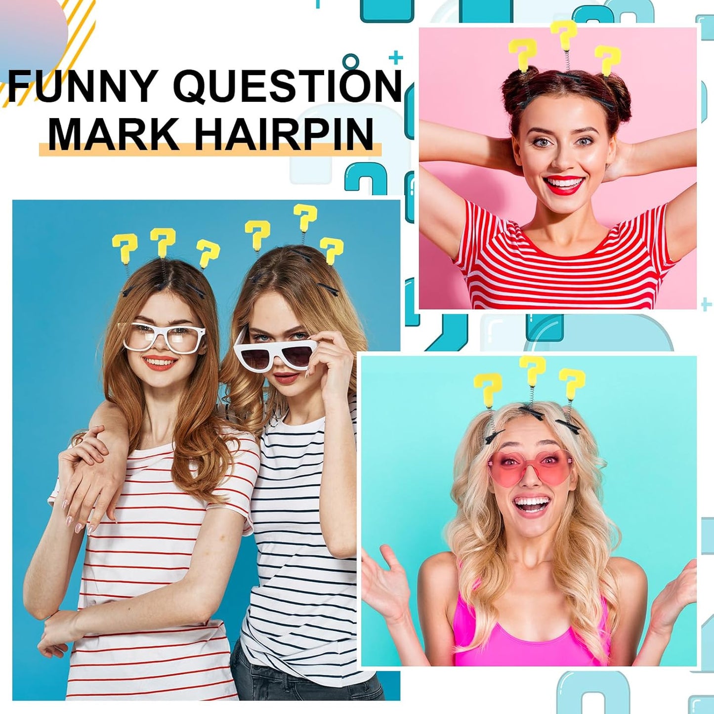 30 Pcs Mini Glow Hair Clips Girls Rave Hair Clips for Women Christmas Music Festival Holiday Party Supplies (Question Mark)