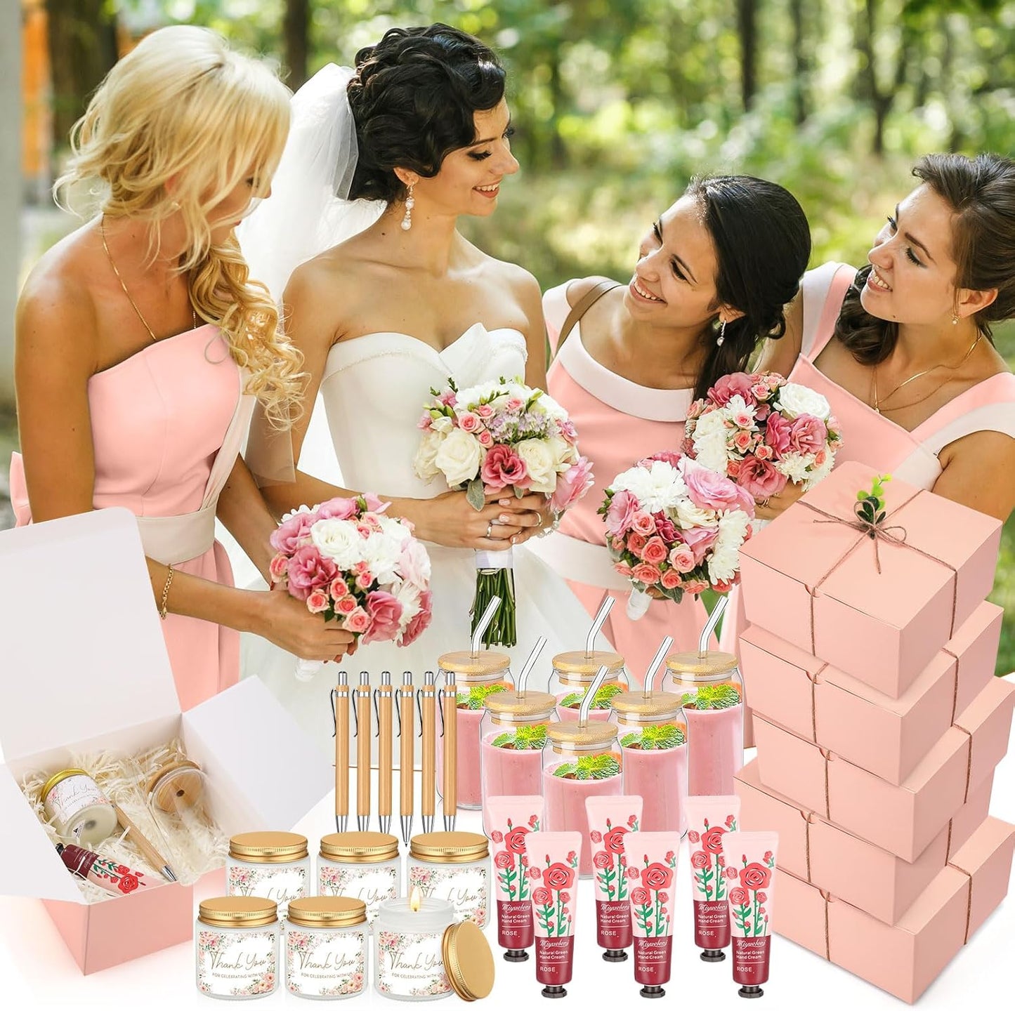 6 Sets Baby Shower Game Prizes for Winners, Glass Cup Scented Candles Hand Cream Pens Gift Box with Raffia for Baby Shower Wedding Bridal Favors for Guests(Pink)