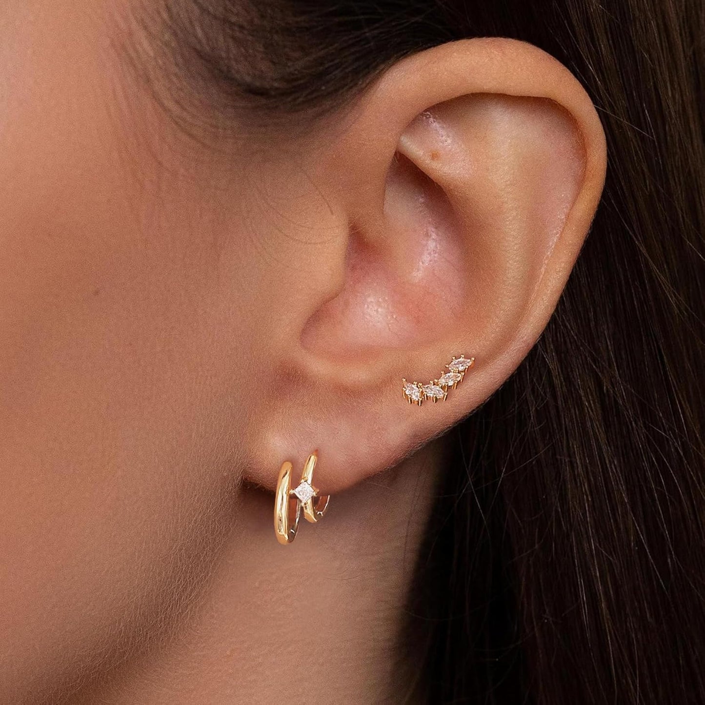 Gold Earrings for Women, 14k Gold Plated Dangle Huggie Earrings for Women Trendy Dainty Gold Hoop Earring Stacks Hypoallergenic Pearl Chain Drop Cartilage Earring Fashion Womens Jewelry