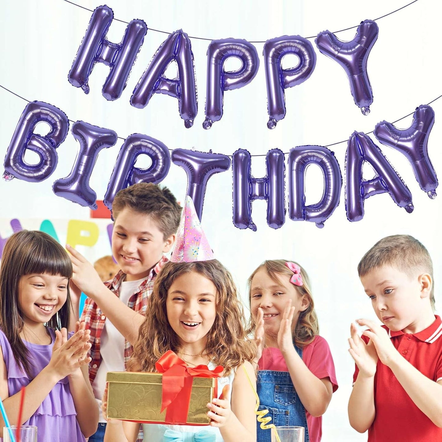 KALOR Pruple Happy Birthday Balloons Banner, 16 Inch Mylar Foil Letters Balloon Sign for Women, Men, Boys & Girls Kids Birthday Decorations Photo Backdrop