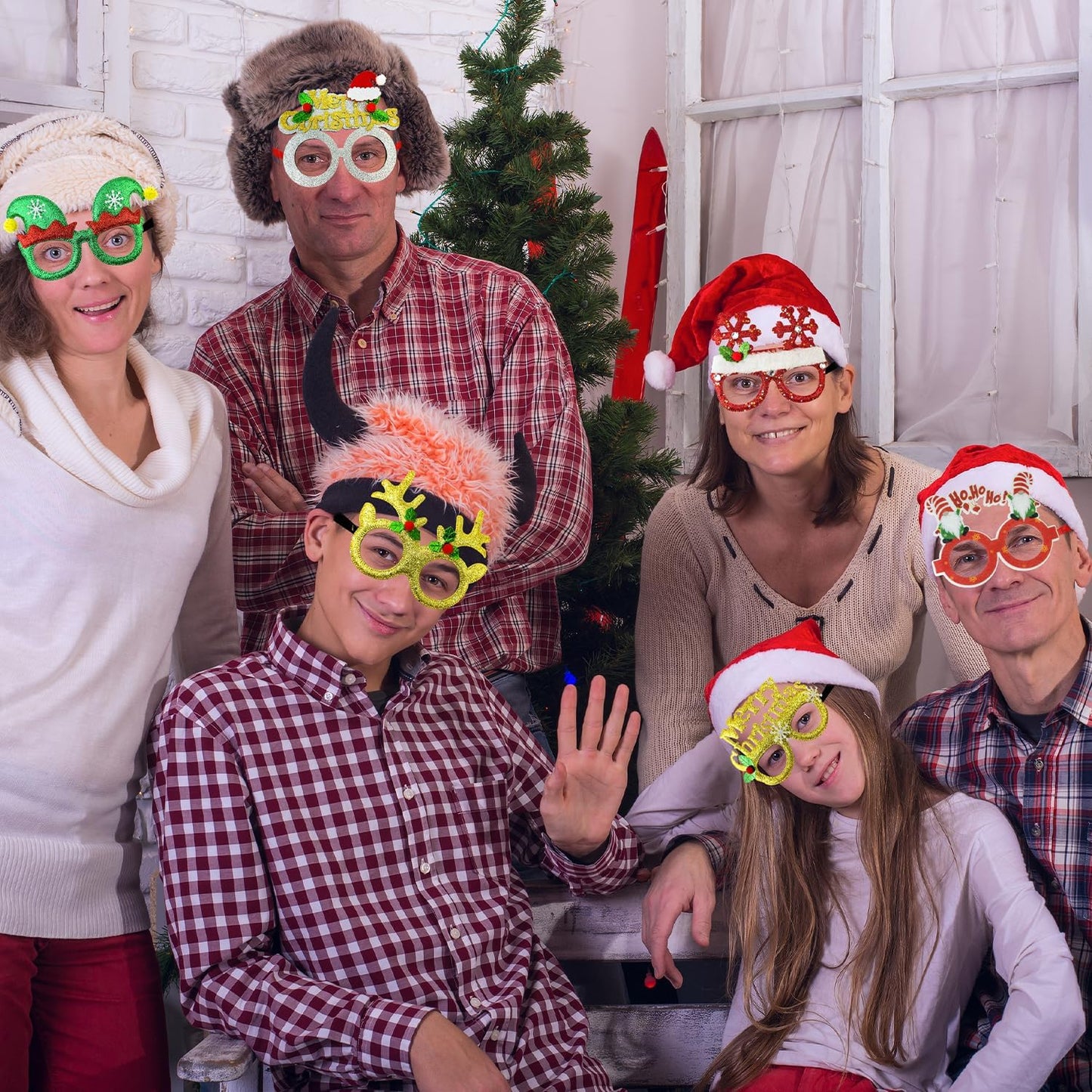 12 Pcs Christmas Glasses Party Favors Supplies for Kids & Adults,Funny Xmas Eyeglasses Goodie Bag Stocking Stuffers,Holiday Classroom Costume Accessories,Photo Booth Props Decorations for Students