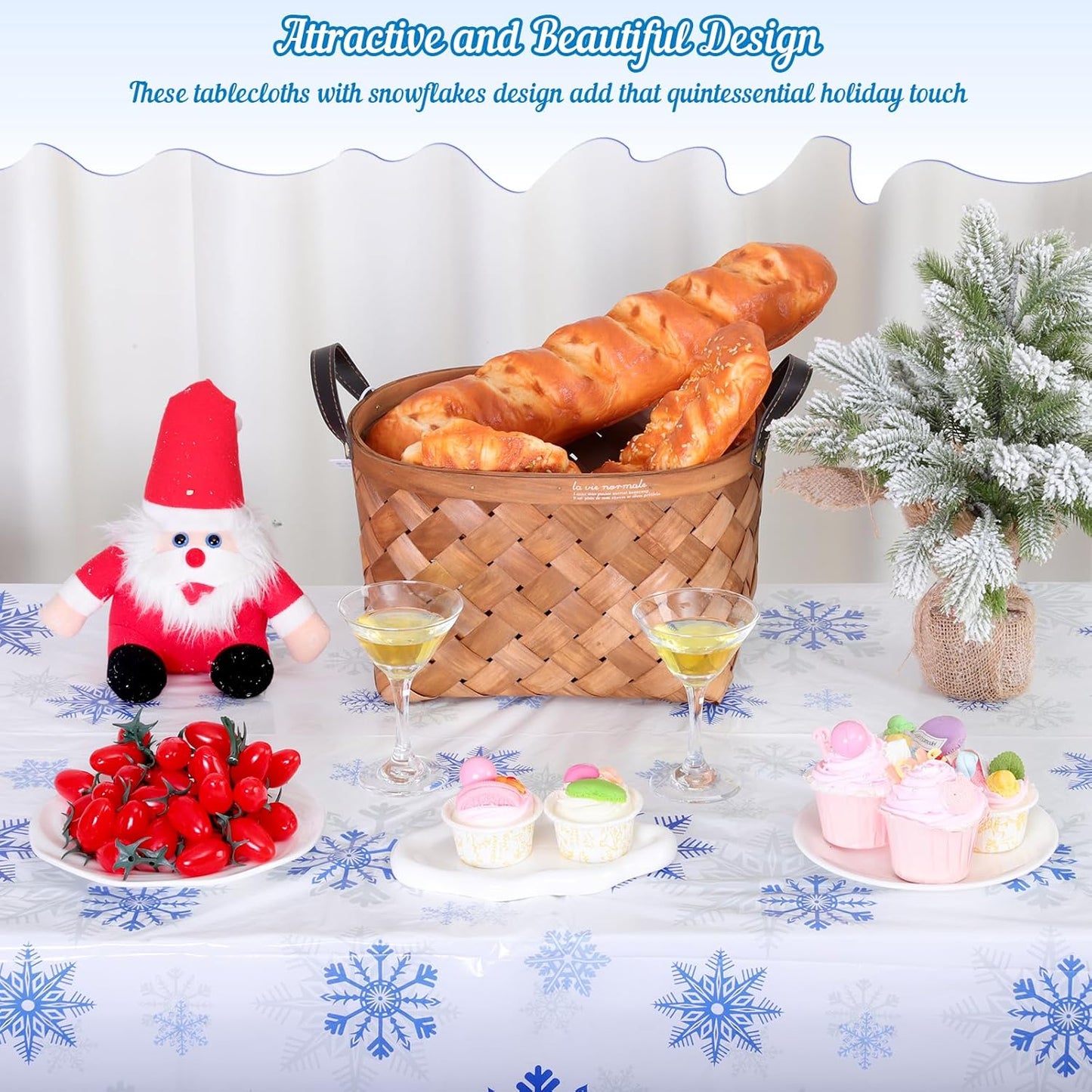 6 Pack Christmas Snowflake Plastic Tablecloth, 54 x 108Inch White and Blue Snowflake Table Cloth Disposable Waterproof Winter Snowflakes Table Cover for Winter Holiday New Year Party Supplies Decor