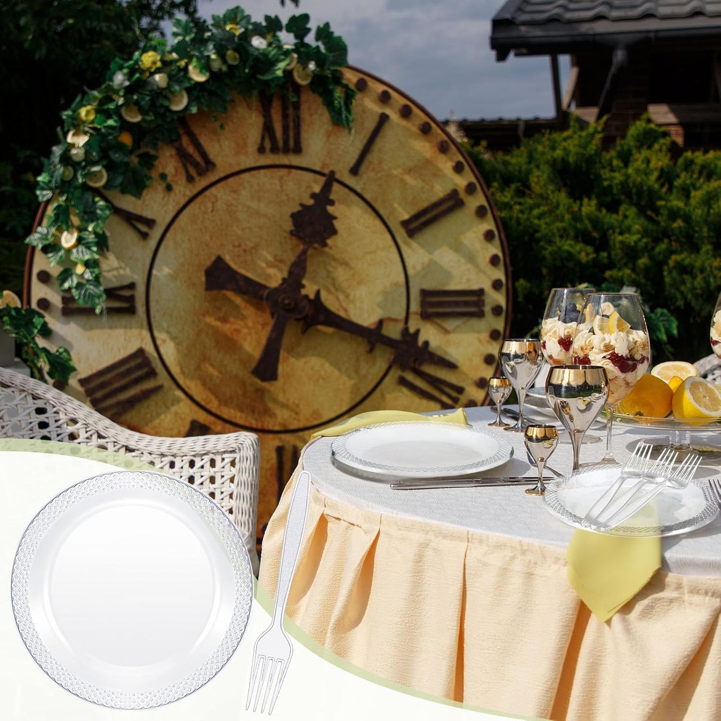 Hushee 600 Pcs 6 Inch Plastic Dessert Plates with Forks for Cake Appetizer, 300 Disposable Plates and 300 Plastic Forks for Wedding Birthday Party Event Bulk (Clear)