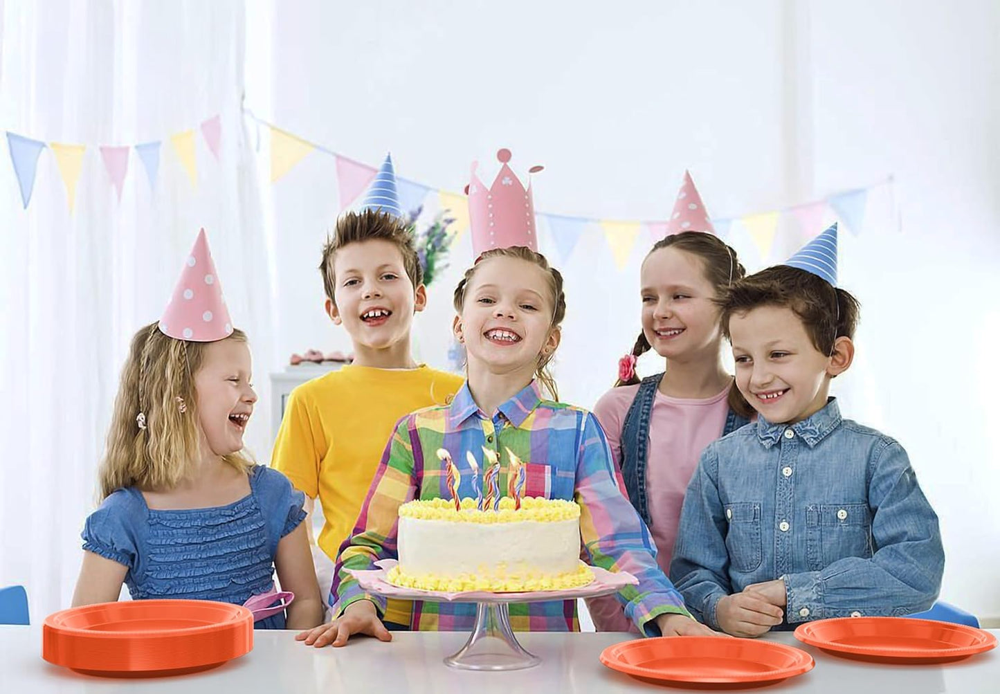 Exquisite Party Solids Orange Plastic Plates For Party 10" Orange Disposable Plates Heavy Duty 100 Pcs Plastic Dinnerware Sets Heavy Duty 350 GSM Disposable Dinnerware Set