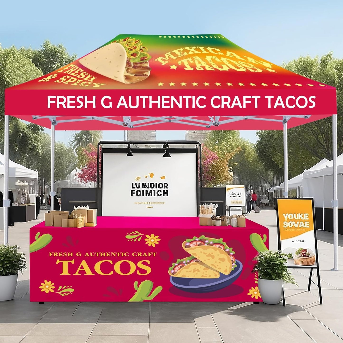 Custom Table Cloth with Business Logo Rectangle 6FT Closed Back Customized Cover Tablecloth with Text Image Photo Sign Personalized TableRunner for Event Tradeshow Vendor