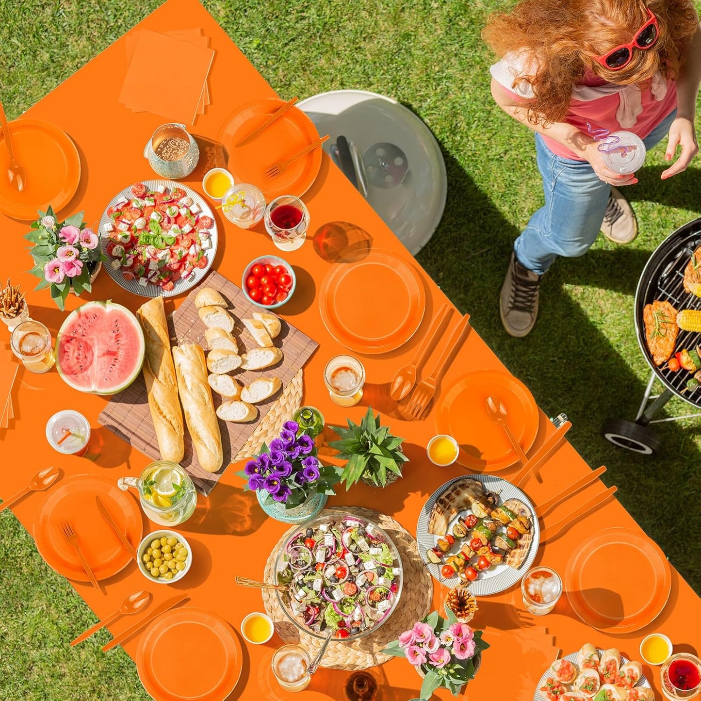 TWOWYHI 229PCS Orange Party Supplies Set Paper Disposable Plates Cups Plastic Spoons Forks Knives Orange Napkins for 30 Guests Disposable Party Dinnerware Sets for Wedding Birthday Parties