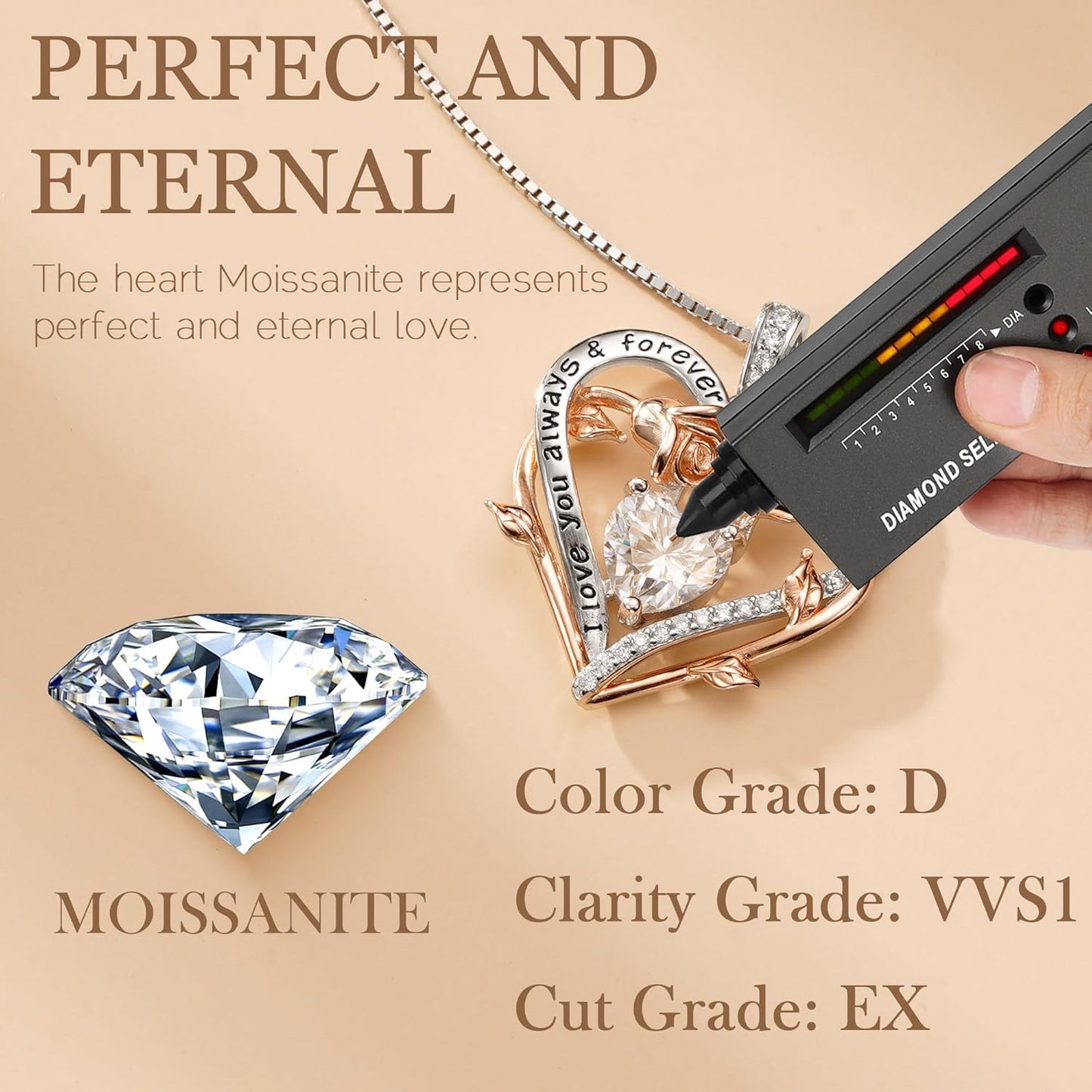 MOOSEA Gifts for Wife Mom - S925 Sterling Silver 1-3 ct D Color VVS1 Clarity Moissanite Necklace, Anniversary Birthday Gift for Her