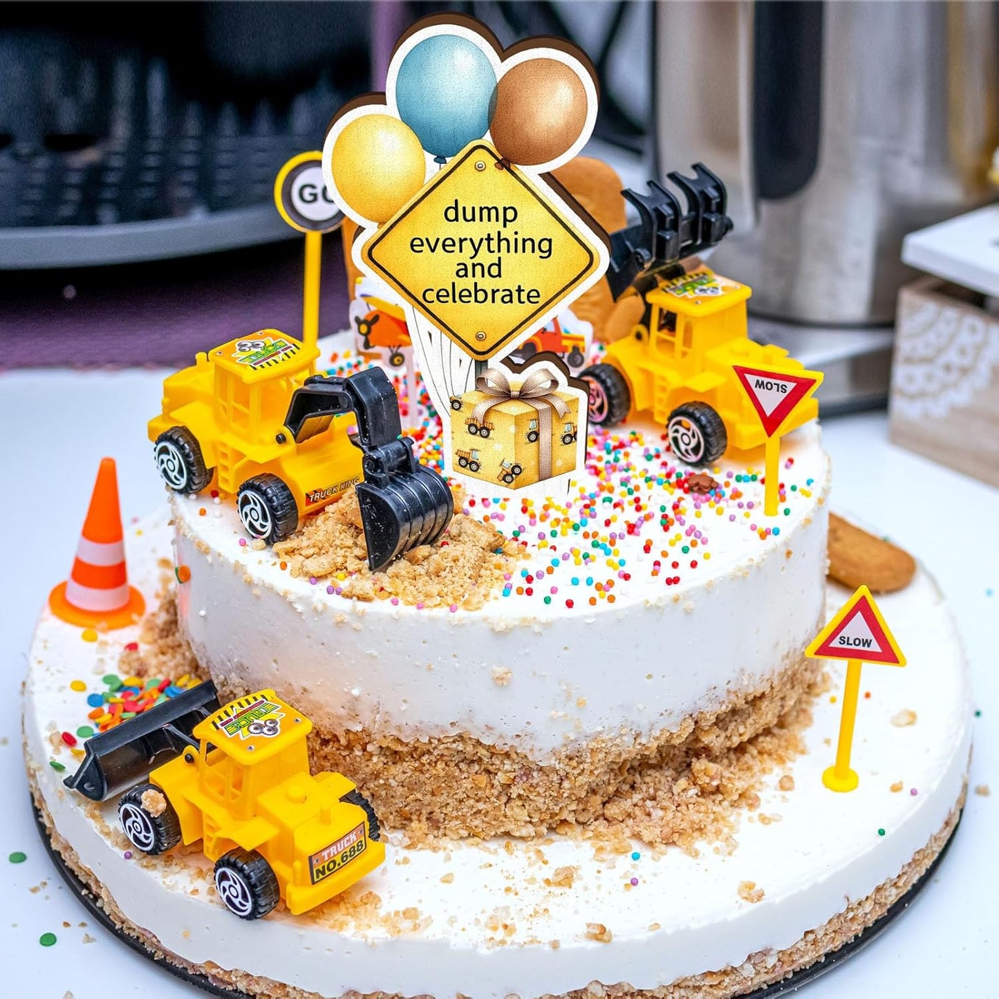 16 Pcs Wooden Construction Party Table Centerpiece Excavator Tractor Tabletop Detachable Sign Display Decoration Orange Black Yellow Baby Shower Birthday Table Toppers Photo Props Favor Supplies