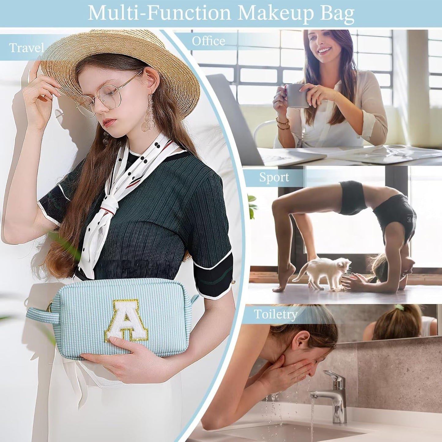 YOOLIFE Bridesmaid Gifts - Bridal Shower & Wedding Day Gifts, Monogram Initial Makeup Bags for Women