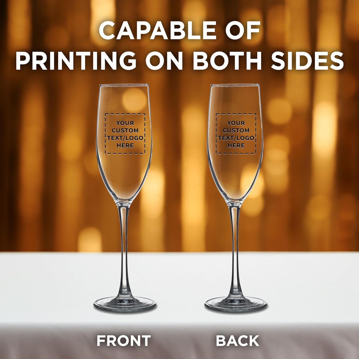 DISCOUNT PROMOS Custom ARC Connoisseur Champagne Flutes 8 oz. Set of 10, Personalized Bulk Pack - Elegant Drinkware for Weddings, Events, & Promotional Gifts - Clear