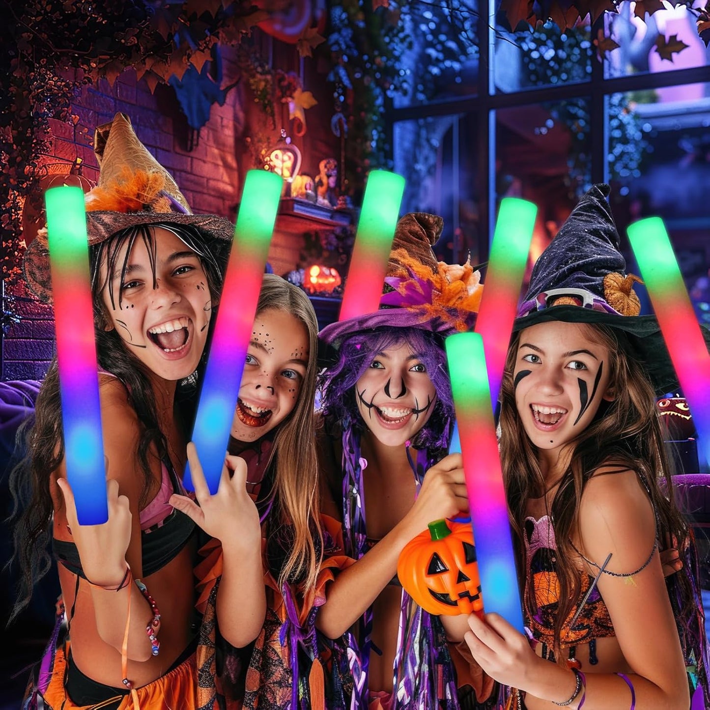 100 PCS Foam Glow Sticks, Bulk Glow Sticks with 3 Modes Colorful Flashing, LED Light Sticks, Glow in Dark Party Supplies for Wedding, Raves, Birthday, Christmas, New Year