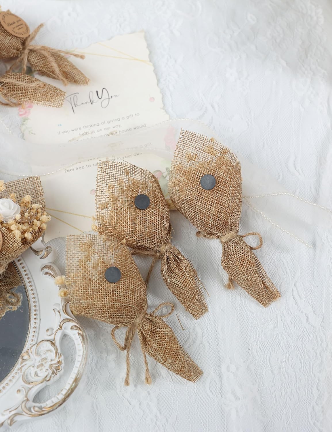 20-Piece set Mini Magnet Dried Flowers Bouquet for Wedding Favours for Guests, Baby Shower Party Favors, Bridal Shower Gifts, Wedding Return Gifts. (white)