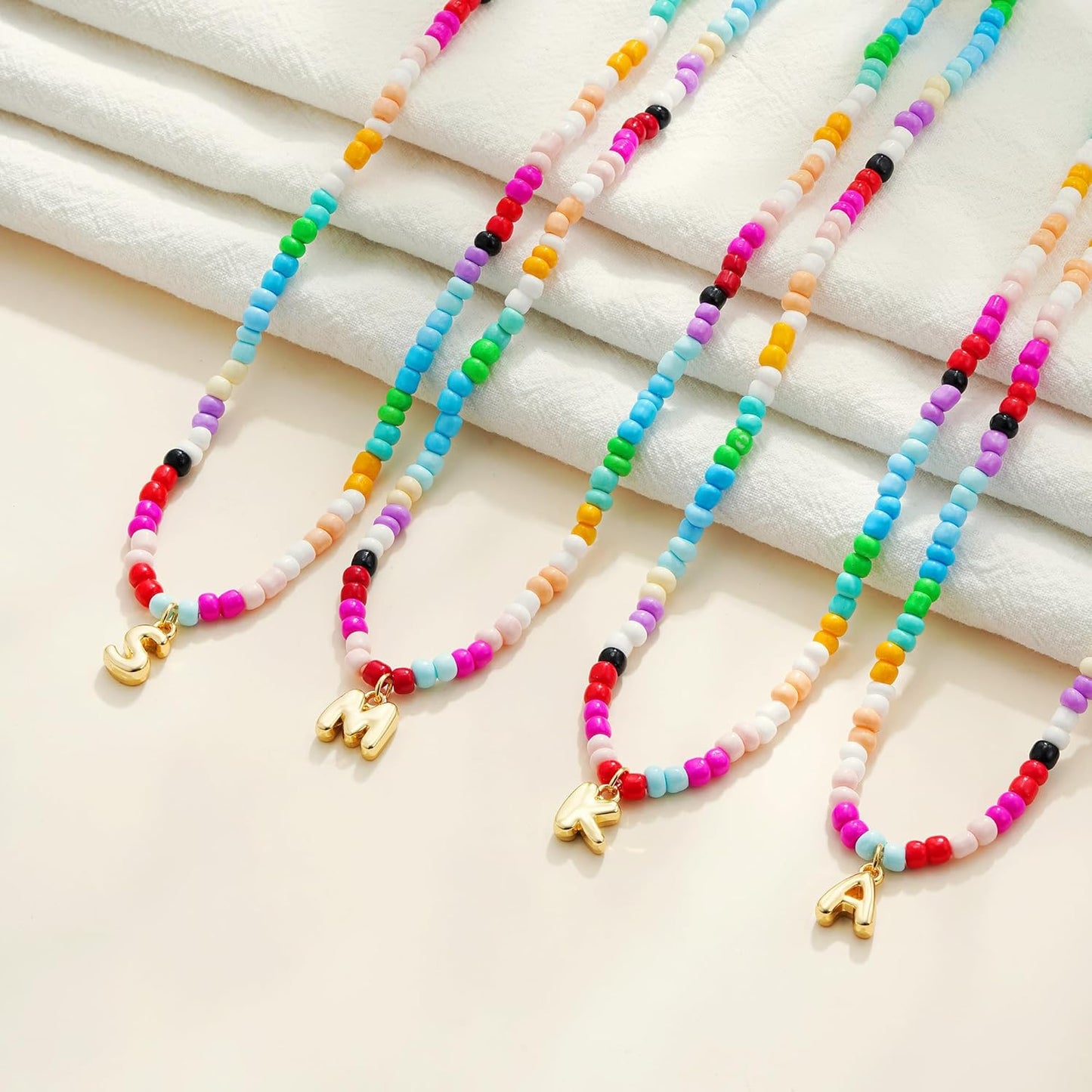 Christmas Gifts for Grandkids Teens Girls - Bubble Colorful Initial Necklaces for Women Teen Girl Trendy Stuff Beaded Initial Necklace Birthday Gifts Stocking Stuffers for Teen Girls Women