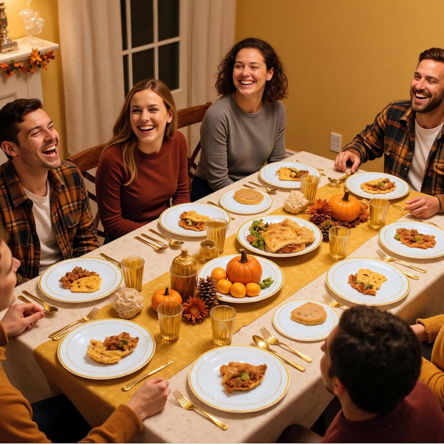 WELLIFE 350Pcs Gold Plastic Plates for 50 Guests - Plastic Dinnerware Set, Includes 100 Party Plates,150 Gold Silverware Disposable,50 Napkins,50 Cups,Disposable Plates for Party and Thanksgiving