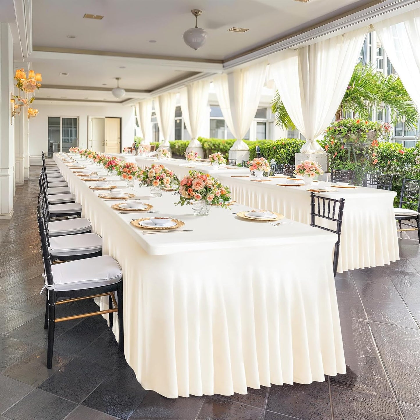 PARTISKY Ivory Spandex Tablecloth for 4ft Rectangle Tables, Stretchable Table Cover Skirt for Folding Tables Weddings Parties Banquets Events Trade Shows and Dessert Table