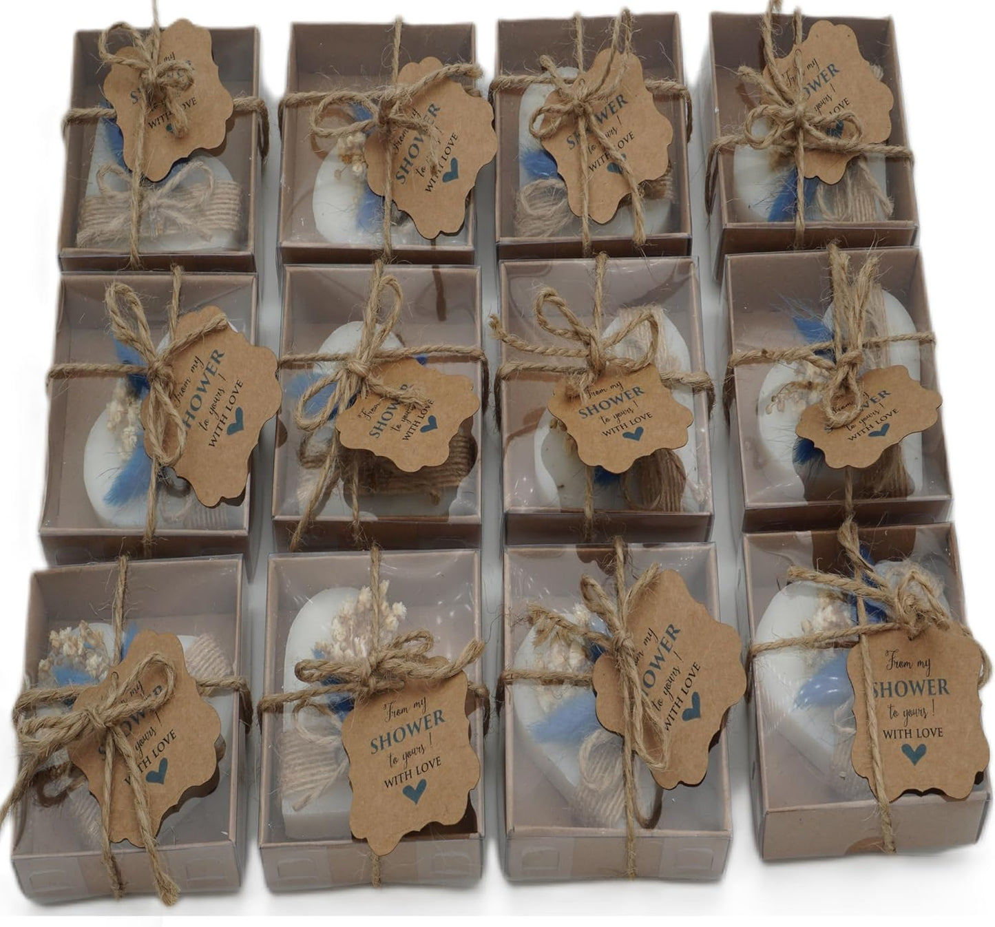 12 Set Baby Shower Favors for Guests, Handmade Scented Heart Soap Gifts for Baby Boy, Bulk Wedding Bridal Shower Favors, Party Decoration for Gender Reveal Souvenirs