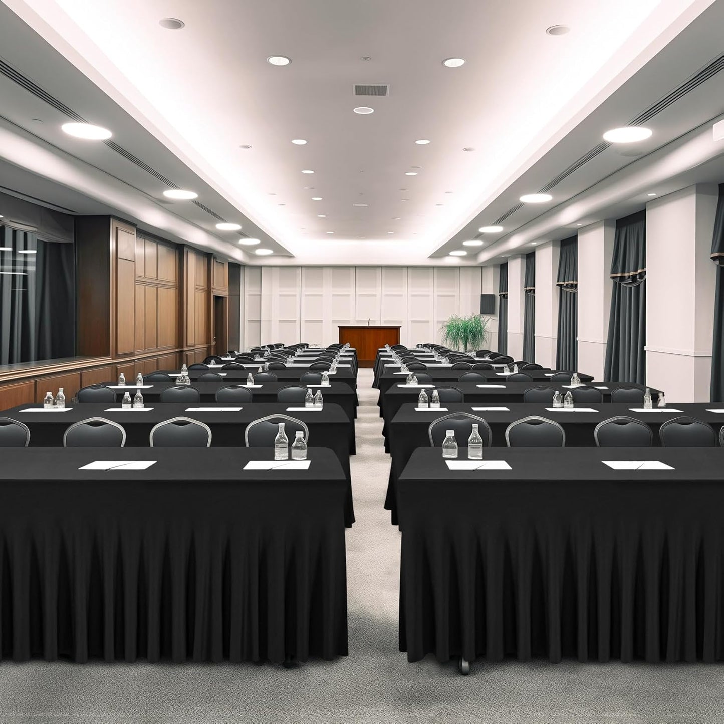 PARTISKY Black Spandex Tablecloth for 8ft Rectangle Tables, Stretchable Table Cover Skirt for Folding Tables Weddings Parties Banquets Events Trade Shows and Dessert Table