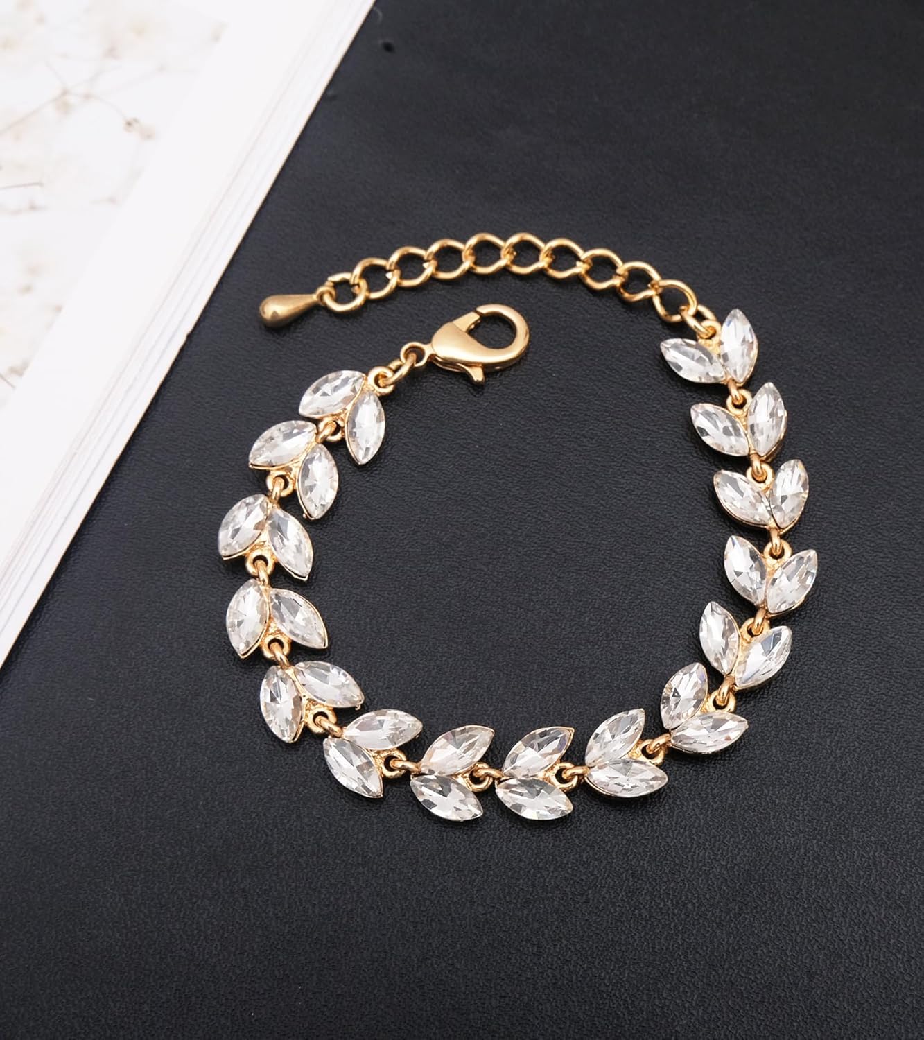 CSY 4 Pcs Elegant Bridal Jewelry Sets Austrian Marquise Crystal Wedding Necklace Dangle Earrings Tennis Bracelet Ring Set for Bride Women Costume Accessories