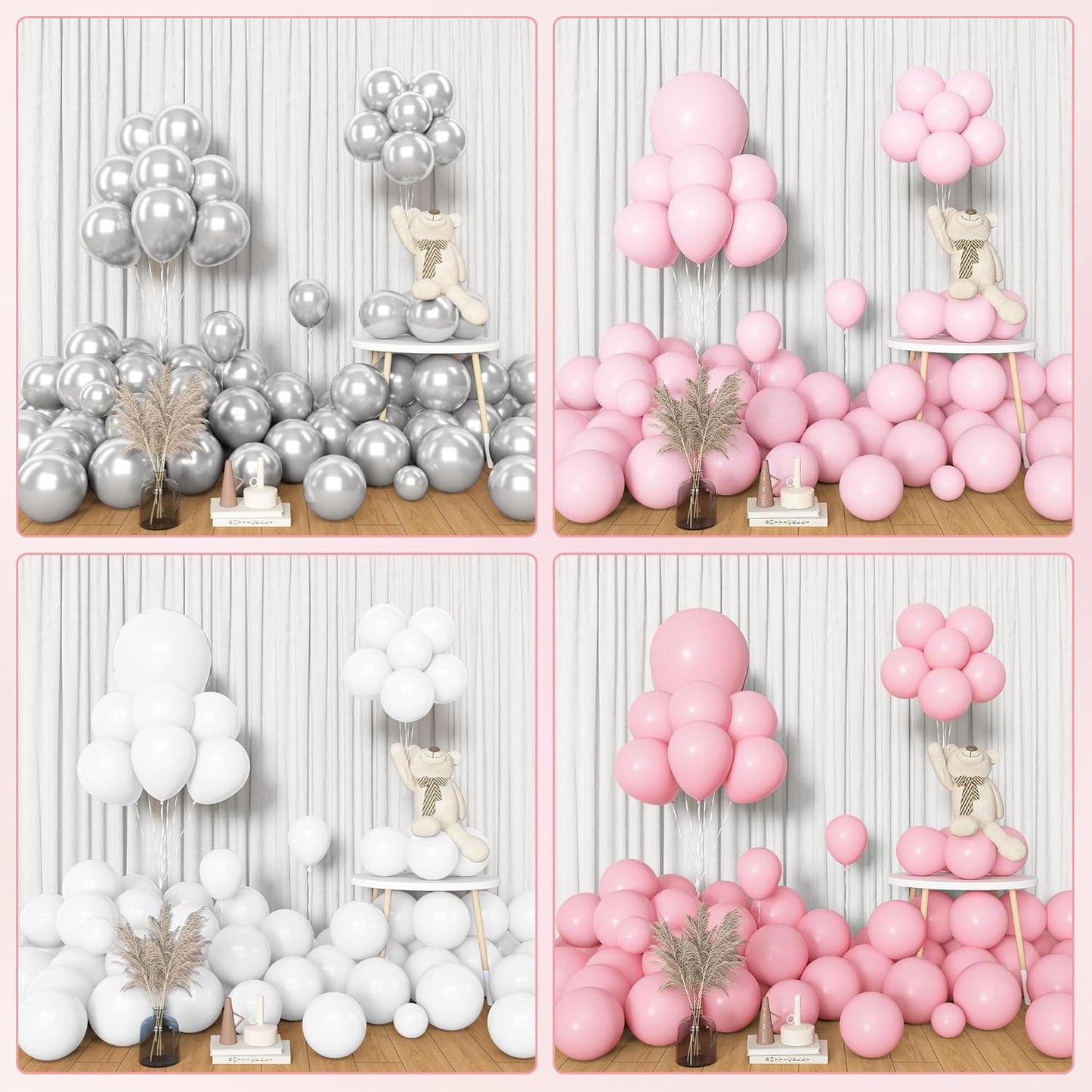 Amandir 153pcs Pink Silver Balloon Arch Garland Kit, Different Sizes 18 12 10 5 inch Pink White Latex Metallic Confetti Snowflake Balloons for Winter Wonderland Princess Baby Shower Party Decorations