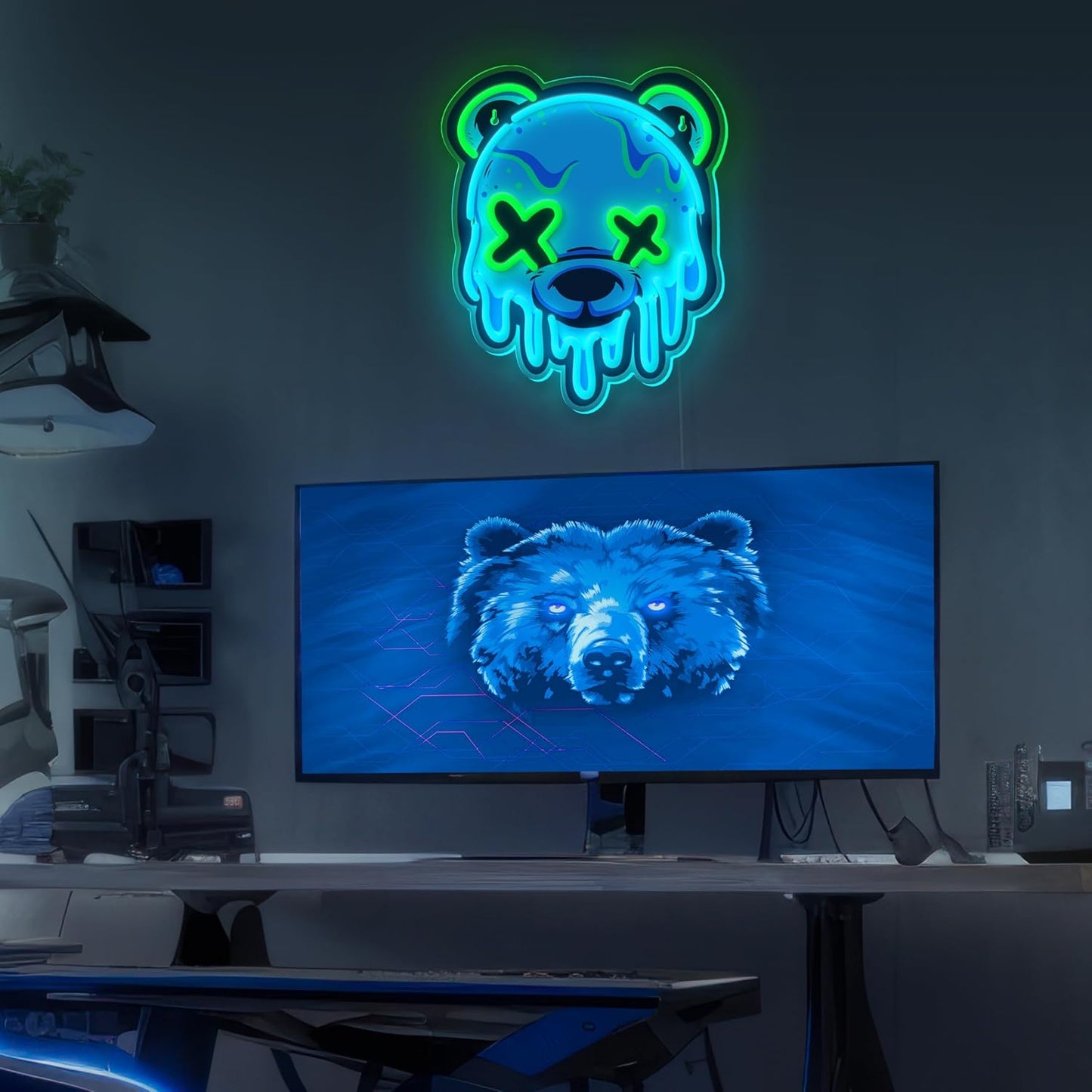 Ice Bear Neon Sign, Cool Led Sign for Wall Decor - Usb Powered, Adjustable Brightness Anime Bear Led Light for Bedroom, Bar, Pub, Party, Man Cave Decor, Unique Gift for Teenage Boys