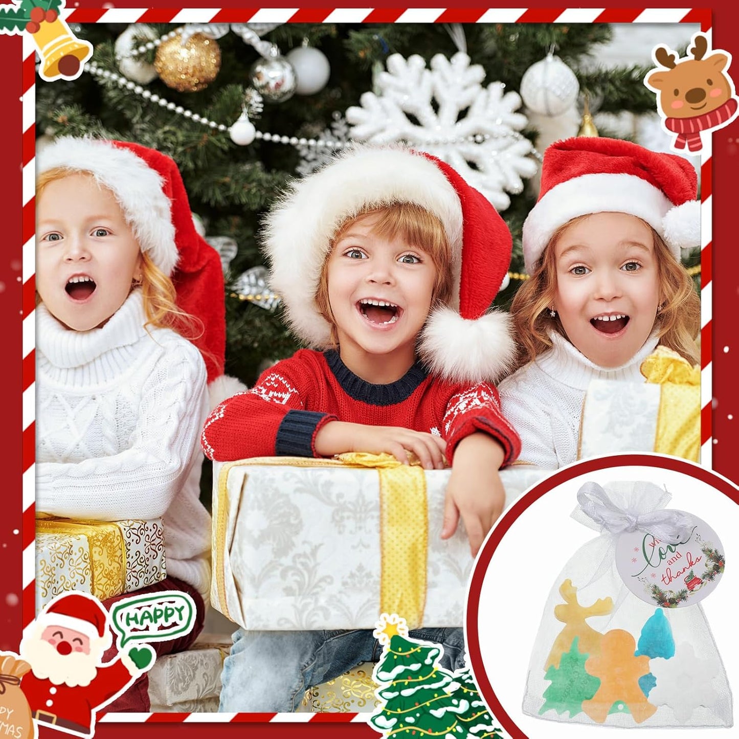 60 Set Christmas Soap Bar Gift Set Christmas Handmade Soaps Bulk Xmas Tree Snowman Gingerbread Snowflake Soaps with 50 Organza Bags 50 Thanks Tags Fun Holiday Stocking Stuffer Party Favors