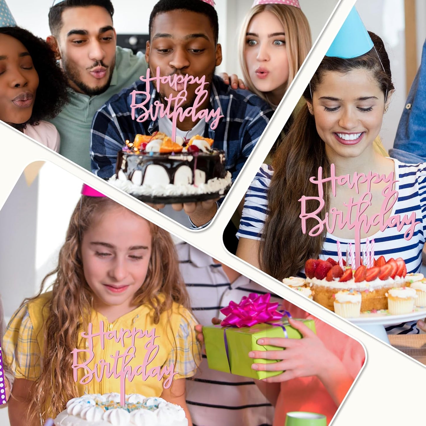 1 PCS Happy Birthday Cake Topper, 4.7 Inches x 5.5 Inches Acrylic Cake Topper, Pink Crisp Lettering Birthday Cake Decorations for Kids, Adults, Dessert, Birthdays Party, Table, Photo Booth