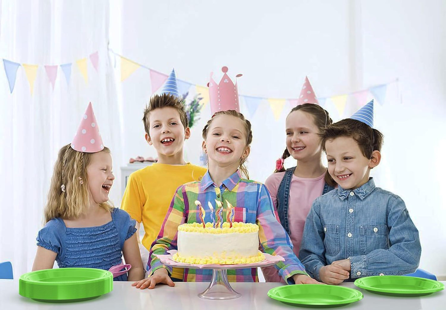 Exquisite Party Solids Lime Green Plastic Plates For Party 9" Lime Green Disposable Plates Heavy Duty 100 Pcs Plastic Dinnerware Sets Heavy Duty 350 GSM Disposable Dinnerware Set