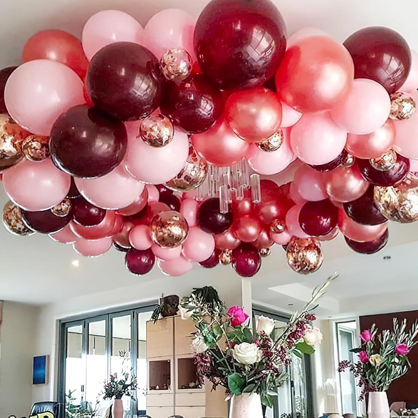 PartyWoo Pearl Burgundy Balloons 140pcs Different Sizes of 18 12 10 5 Inch Dark Red Maroon Wine Colored Balloon Arch Kit Garland for Graduation Wedding Anniversary Birthday Party Decorations Red-Z61