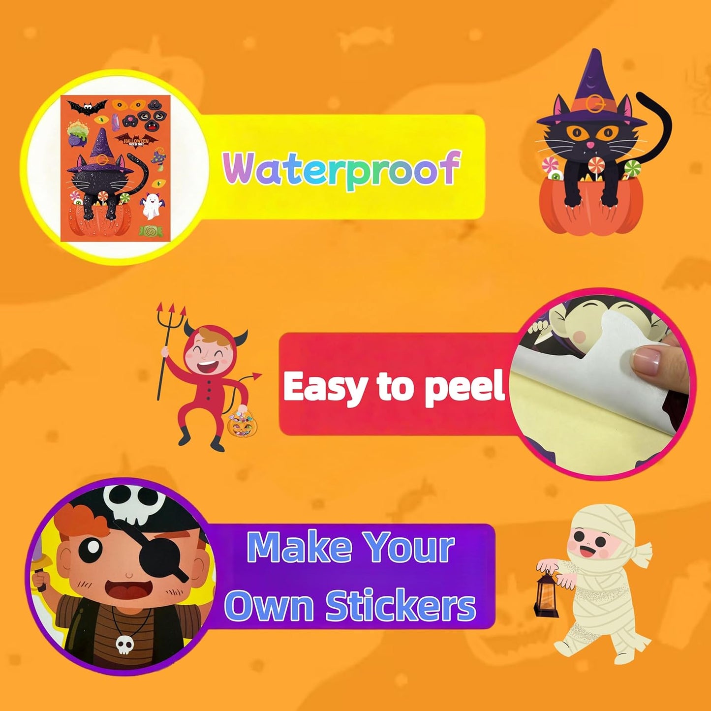 36 Sheets Large Halloween Make a Face Stickers, 5.9 * 8.3 inch Halloween Party Classroom Favors Crafts for Kids, DIY Games Stickers Bulk Trick or Treat Party Supplies Goodie Bag Stuffers