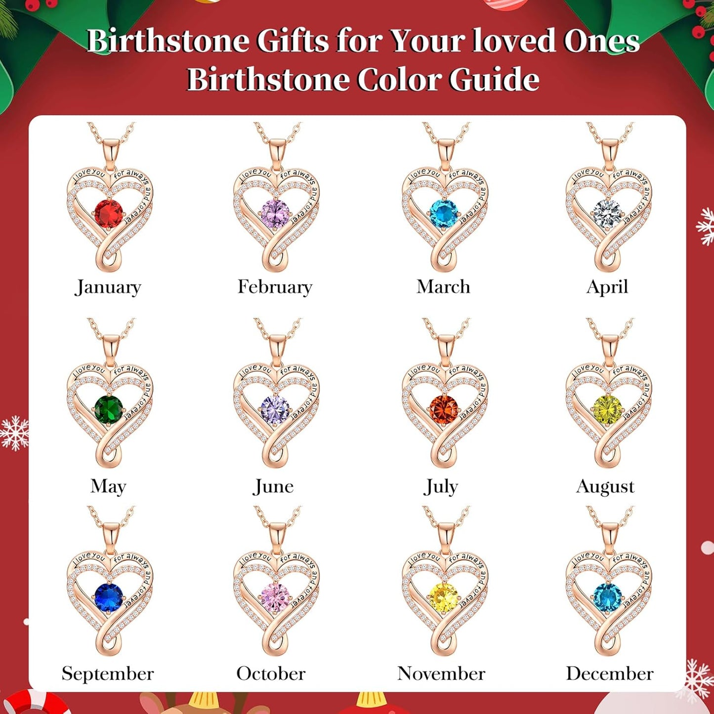 18K Rose Gold Infinity Love Heart Birthstone Necklace for Women Wife, Anniversary for Women Wife Birthday Gift for Her Girlfriend Mom Daughters, I Love You Women's Jewelry S925 Sterling Silver