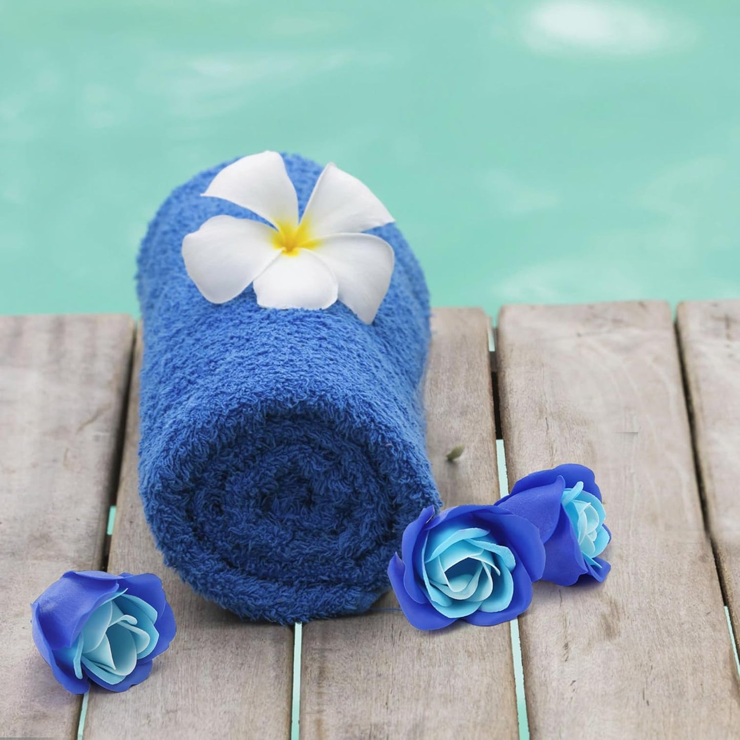 81PCS Soap Flower, Roses Rosas Floral Shaped Scented Bath Body Shower Petals Bouquet for Her, Valentine's Day, Wedding, Birthday, Mothers Day, Party Favor Gift Idea (Light + Dark Blue)