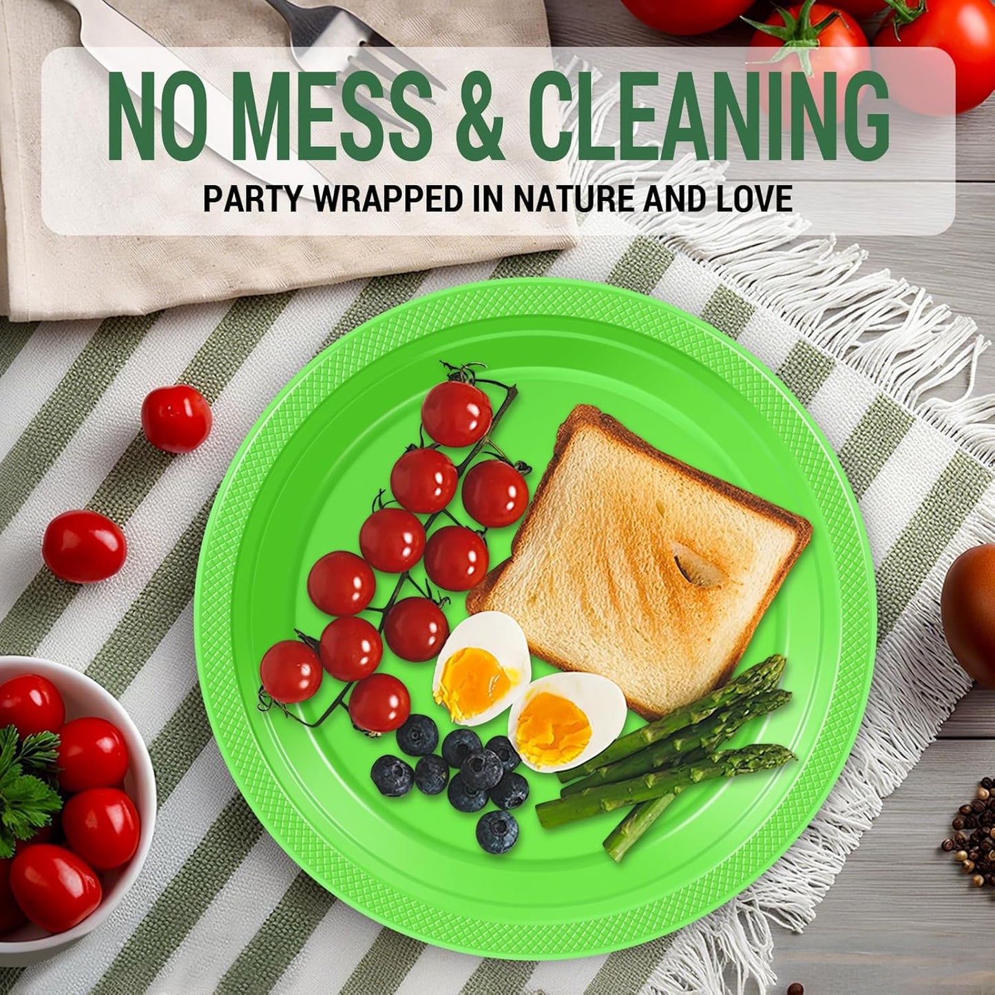 50 Lime Green Plastic Plates For Party, Includes 25-9" & 25-7" Cake Dessert Plastic Dinner Plates Disposable For Party Supplies