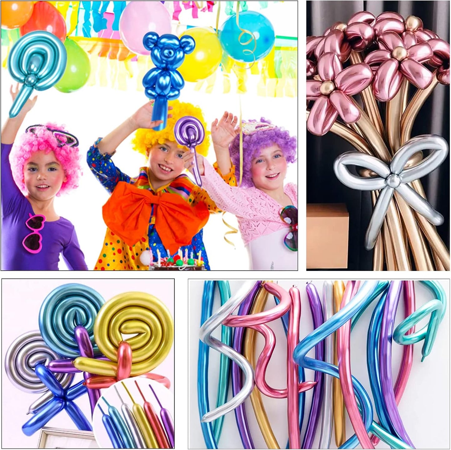 Metallic 260 Gold Long Balloons Chrome 100 Pack Twisting Animal Balloons Thickening Latex Modeling Long Magic Balloons for Animal Model Weddings Birthdays Festival Party Decorations