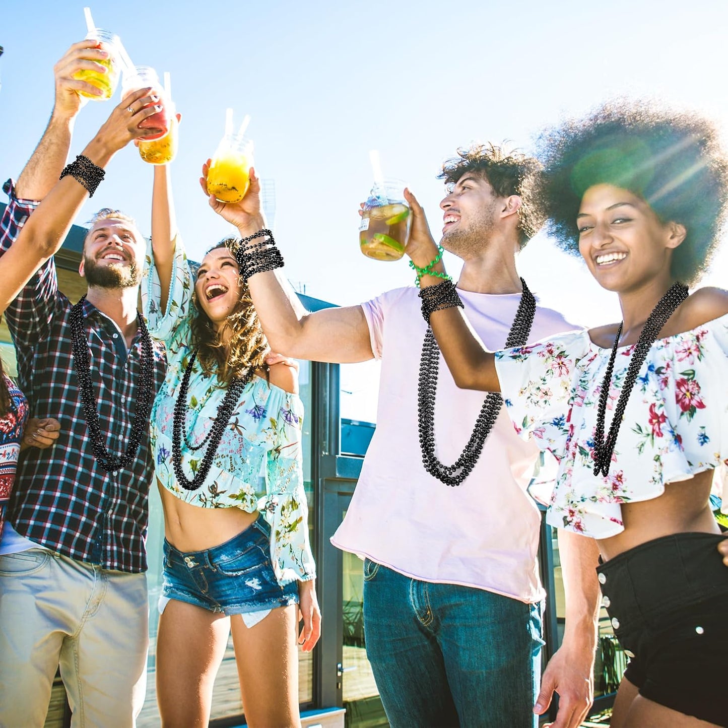 Beads Necklace, 30PCS Black Necklaces Halloween Stuff Accessories, 33" Mardi Gras Beads Necklace Costume Bulk, Festival Parade Throw for Halloween New Years Eve Party Events Supplies Decorations