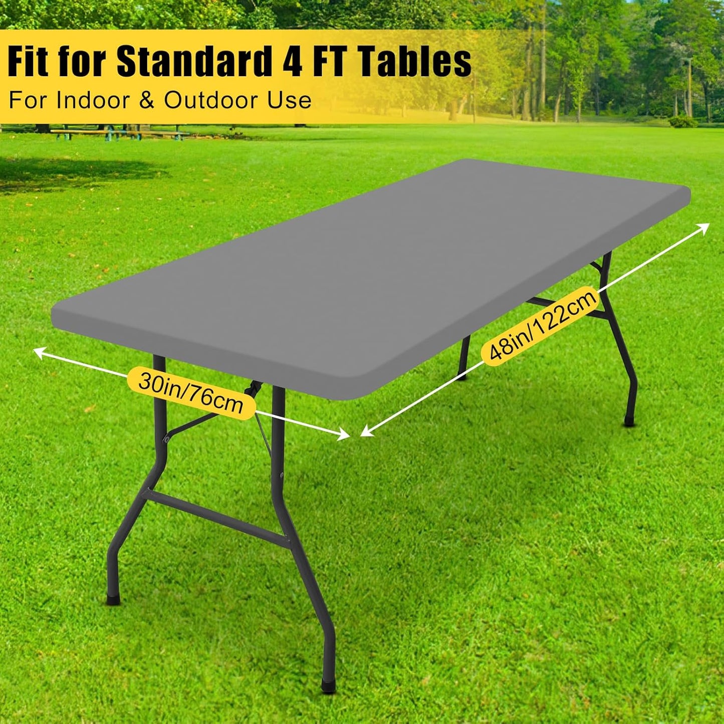 Smiry Rectangle Tablecloth, Elastic Fitted Flannel Backed Vinyl Tablecloths for 4ft Folding Tables, Waterproof Wipeable Table Covers for Indoor, Outdoor, Picnic and Camping (Grey, 30"x48")